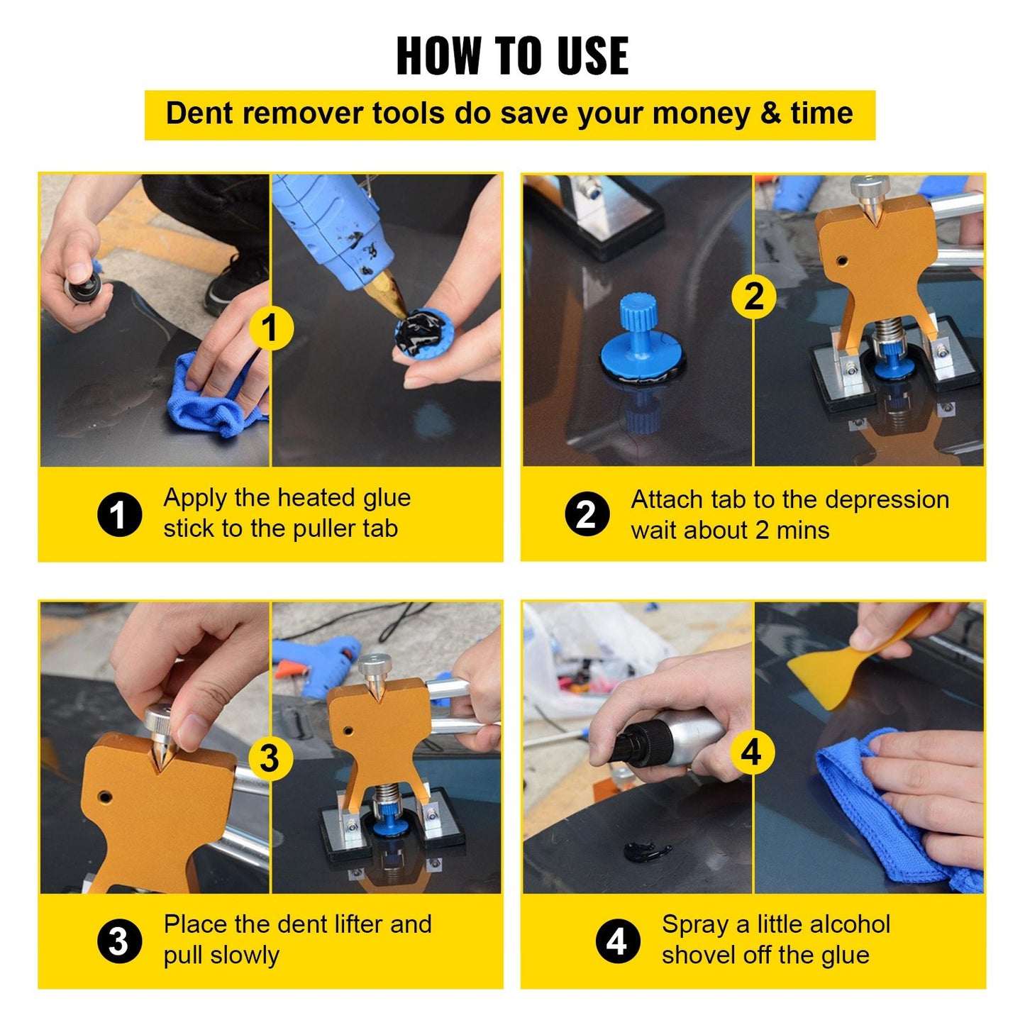 Dent removal tools, 89 pcs paintless dents, repair kit with led baffle plate for car dents, glue remover, dents for automatic dent removal, minor dents, doors and hail damage
