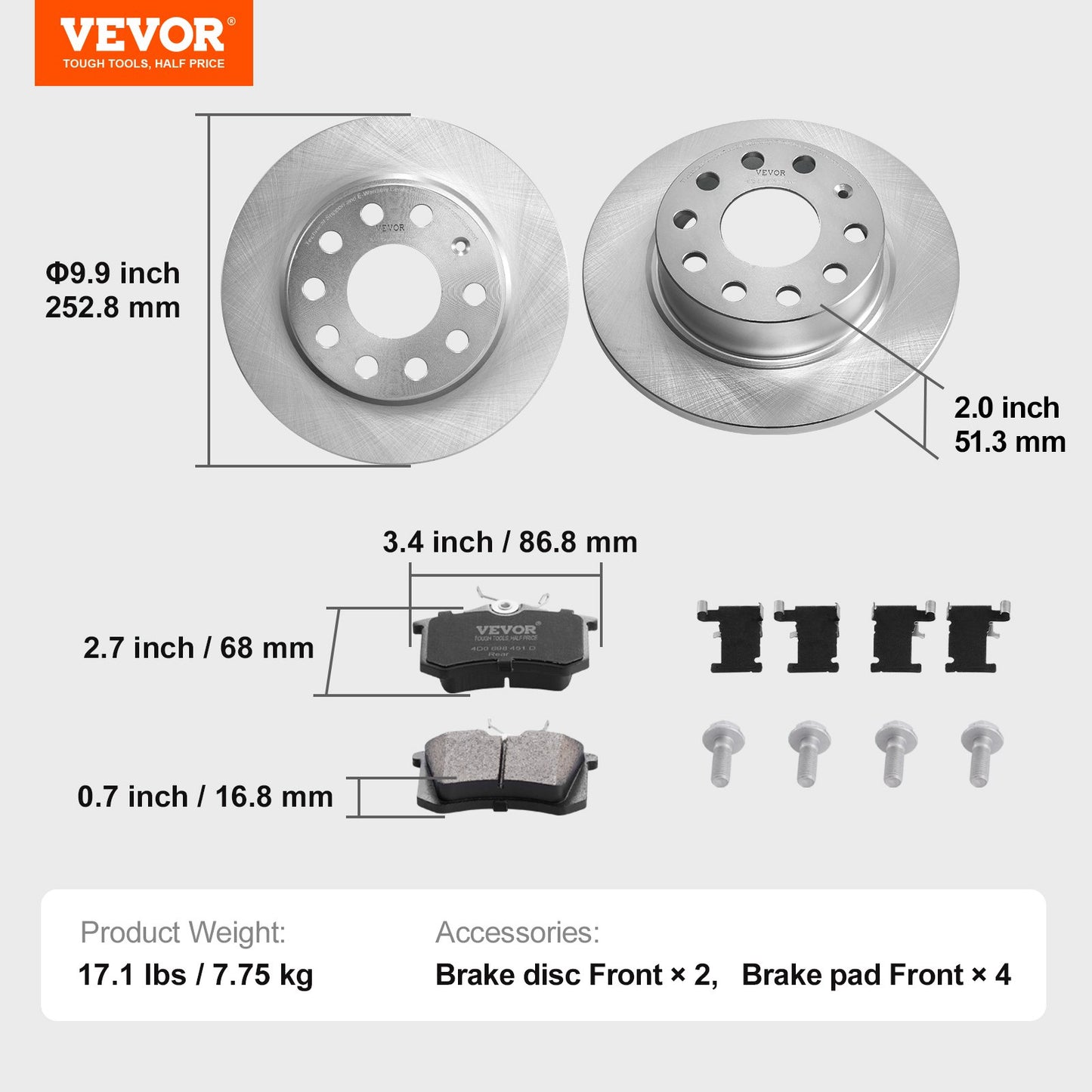 Rear Brake Kit Brake Rotors Brake Pad Replacement Kit for Audi A3(8P)