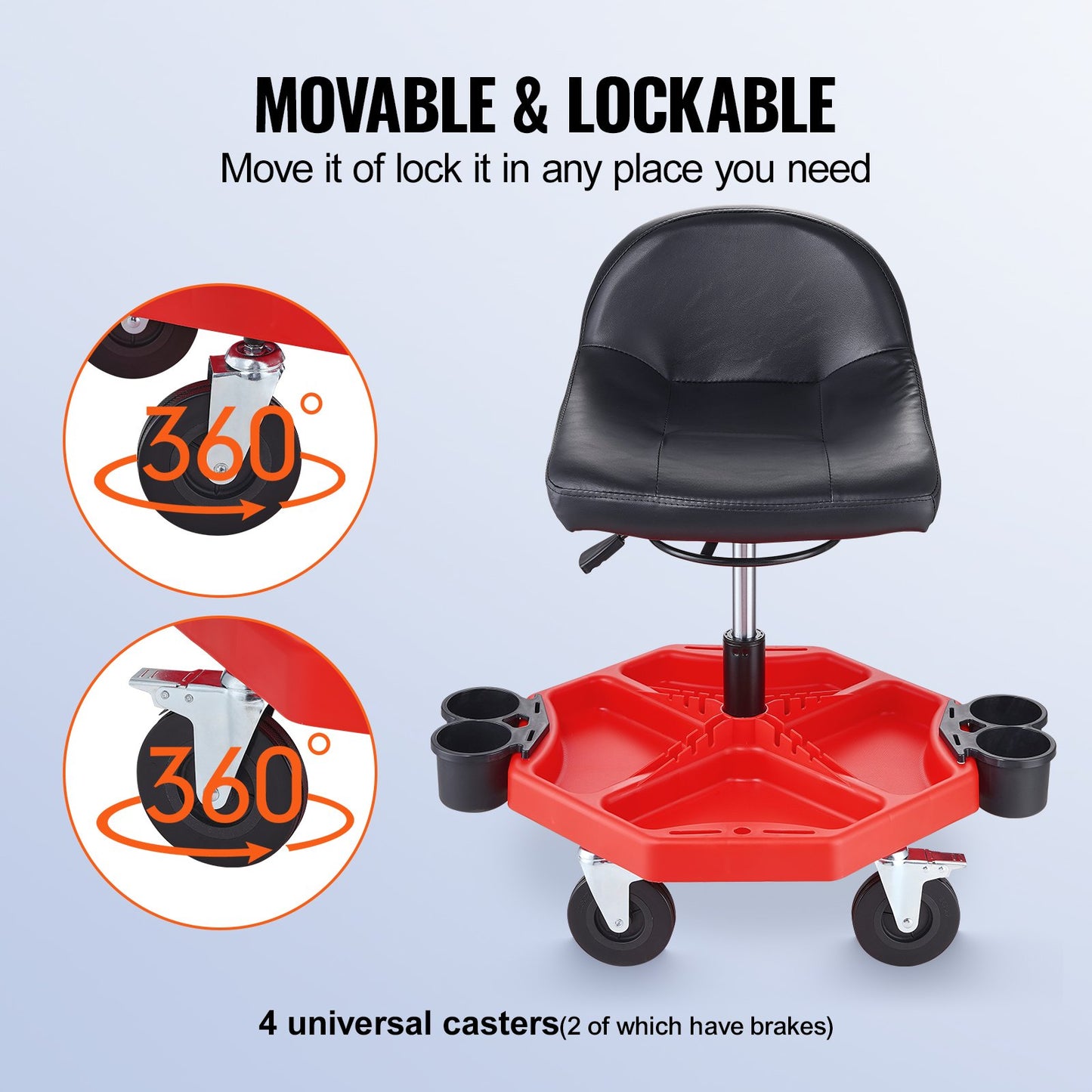 Mechanics Swivel Seat 300 LBS Rullande arbetspall Höjdjusterbar sits