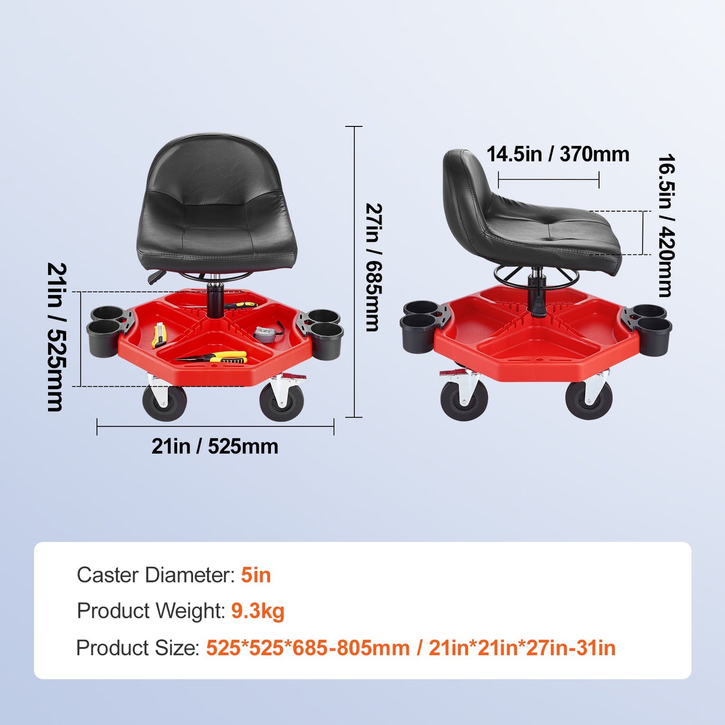 Mechanics Swivel Seat 300 LBS Rullande arbetspall Höjdjusterbar sits
