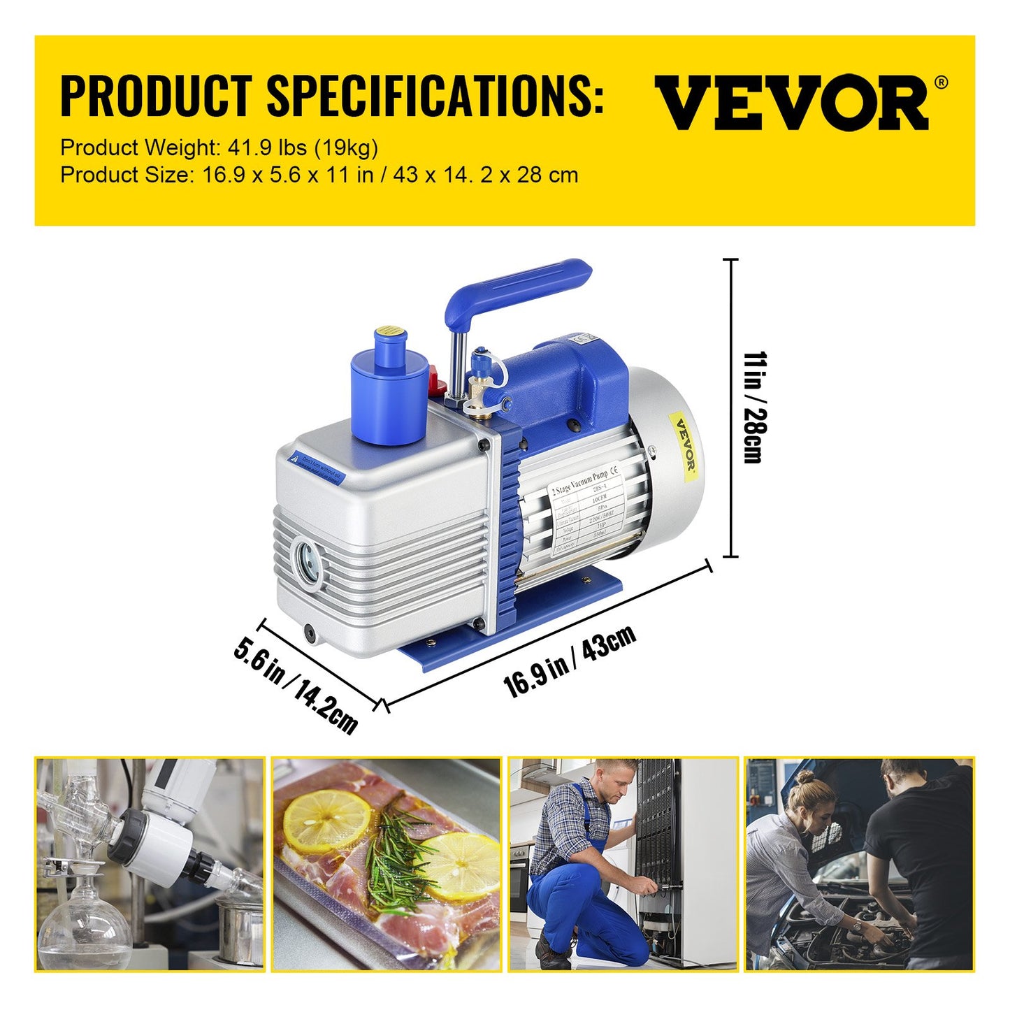 Vacuum Pump, 10CFM 1 HP, Two-Stage Rotary Vane Vacuum Pump, 220V 5 PA Plant HVAC Refrigerant Air Tool for HVAC, Automatic AC Refrigerant Refilling, Wine Degassing and Food Processing, Blue