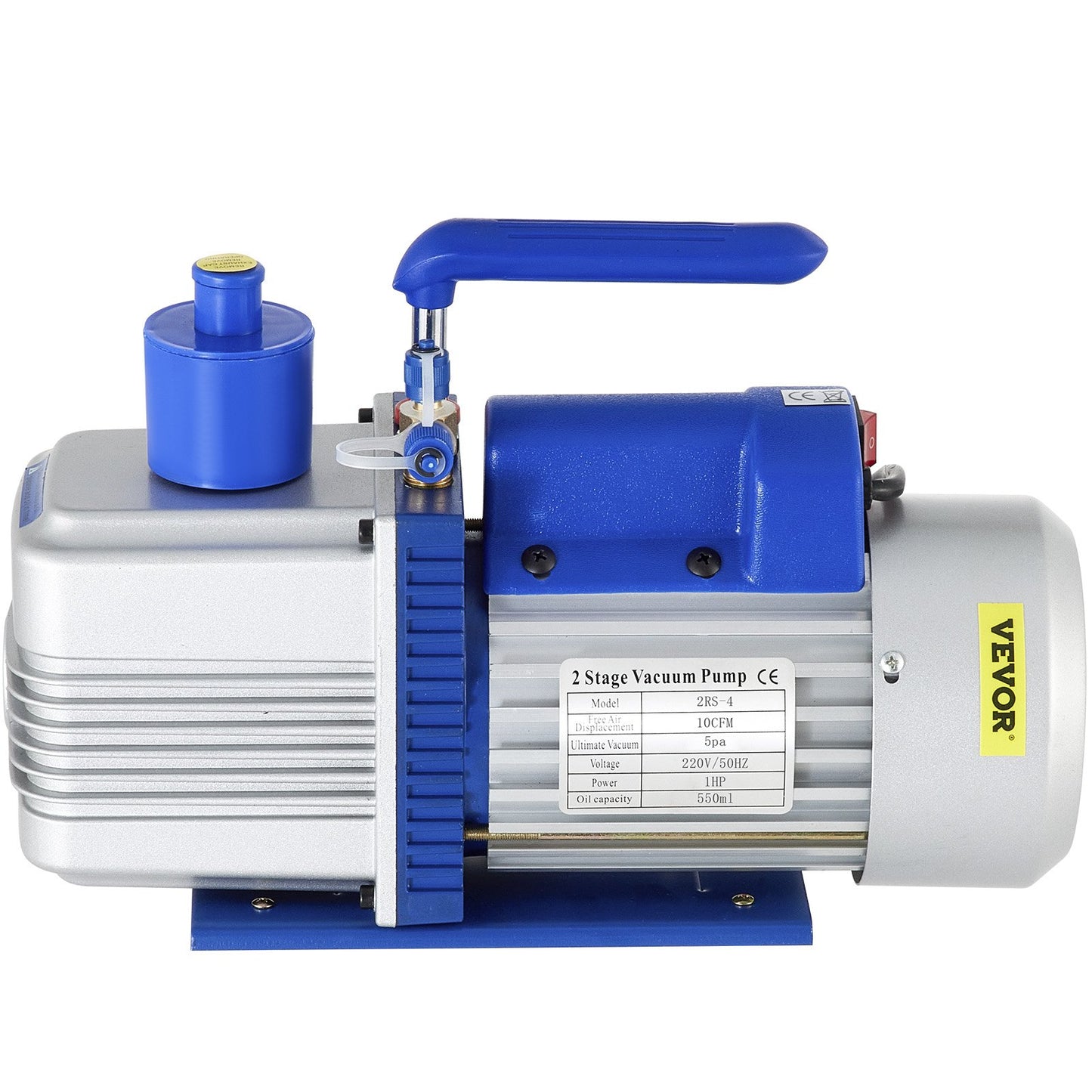 Vacuum Pump, 10CFM 1 HP, Two-Stage Rotary Vane Vacuum Pump, 220V 5 PA Plant HVAC Refrigerant Air Tool for HVAC, Automatic AC Refrigerant Refilling, Wine Degassing and Food Processing, Blue