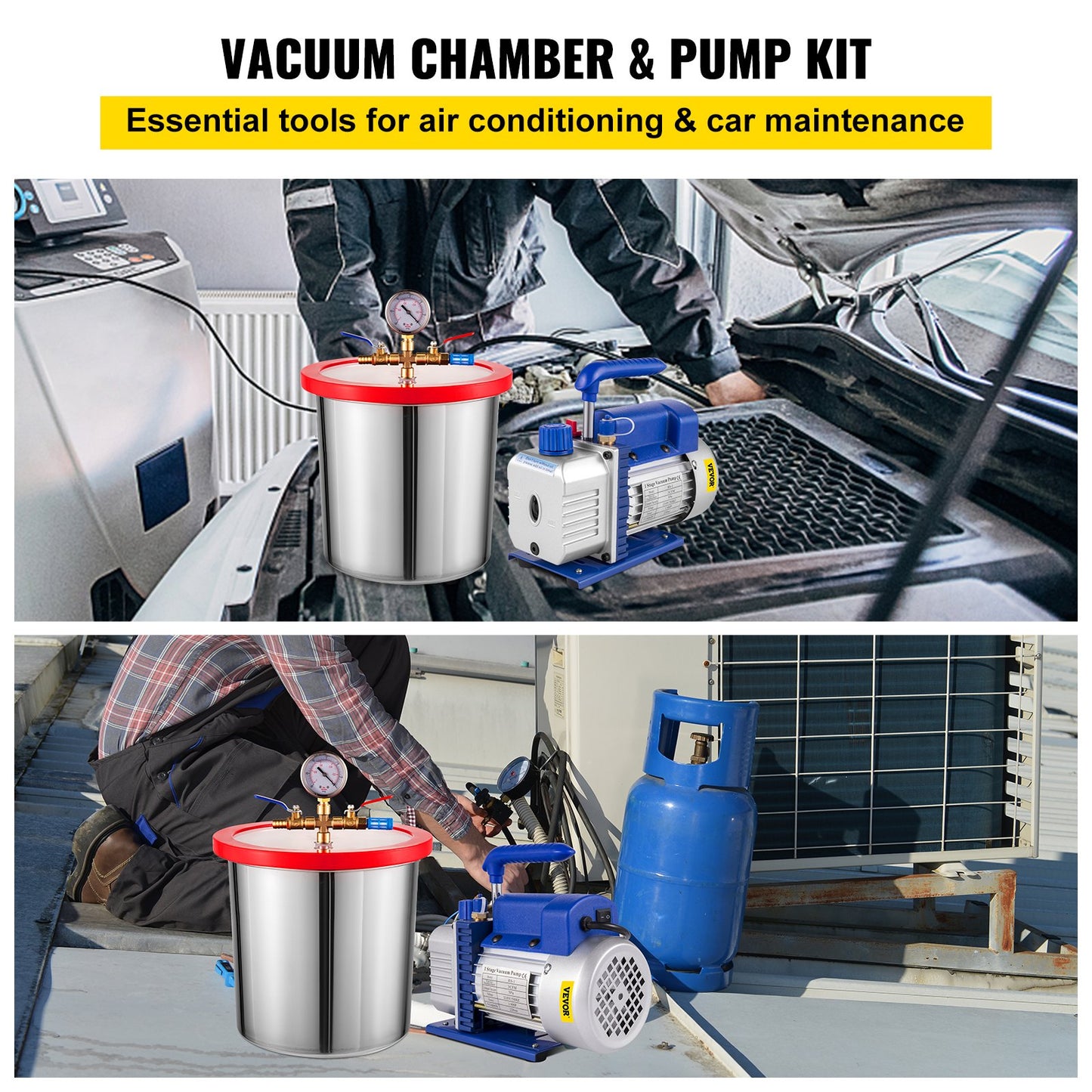 3 CFM 1/4HP Einstufige Vakuumpumpe, 3 Gallonen (13 Liter) Vakuumkammer-Kit, HVAC A/C-Kühlkit