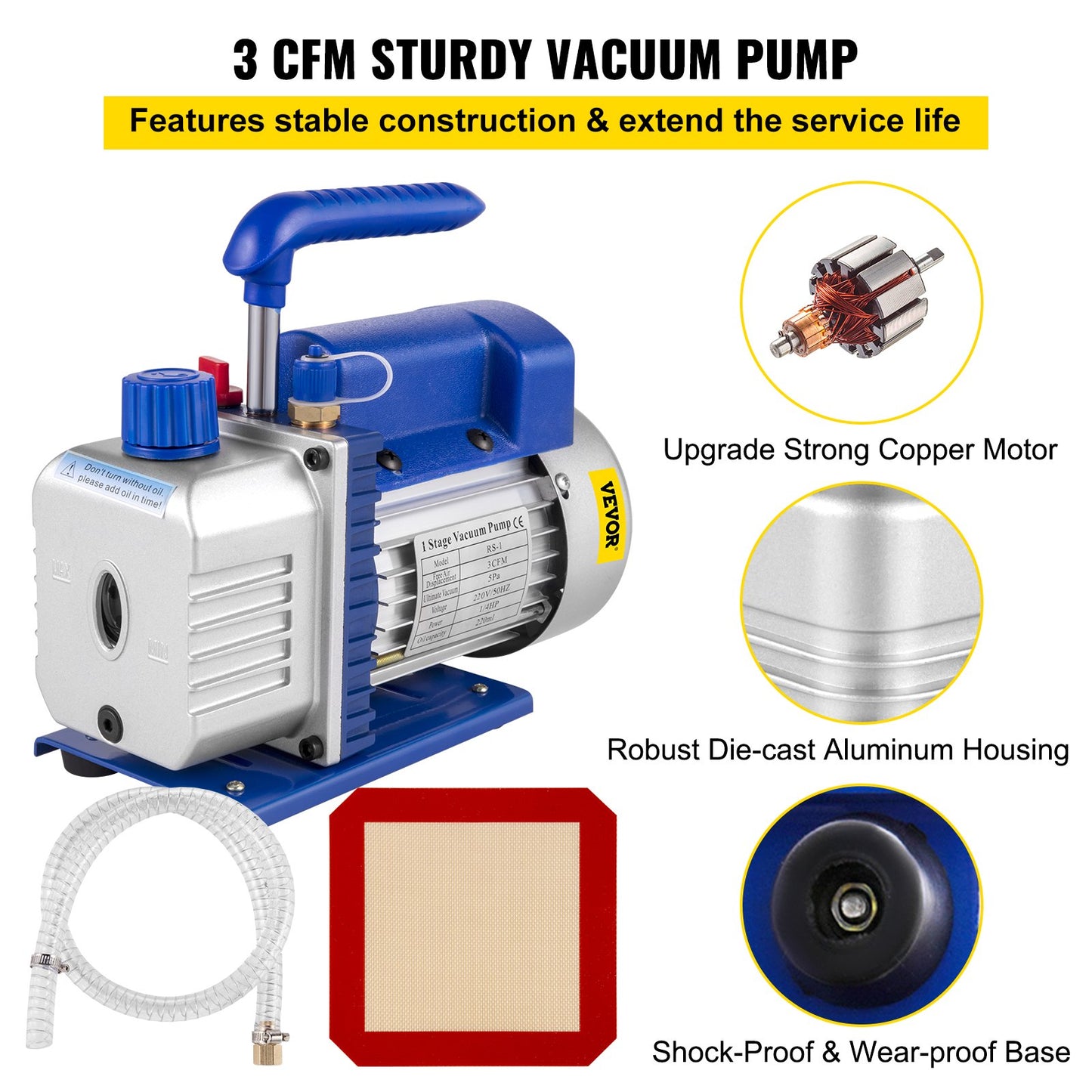3 CFM 1/4HP Einstufige Vakuumpumpe, 3 Gallonen (13 Liter) Vakuumkammer-Kit, HVAC A/C-Kühlkit