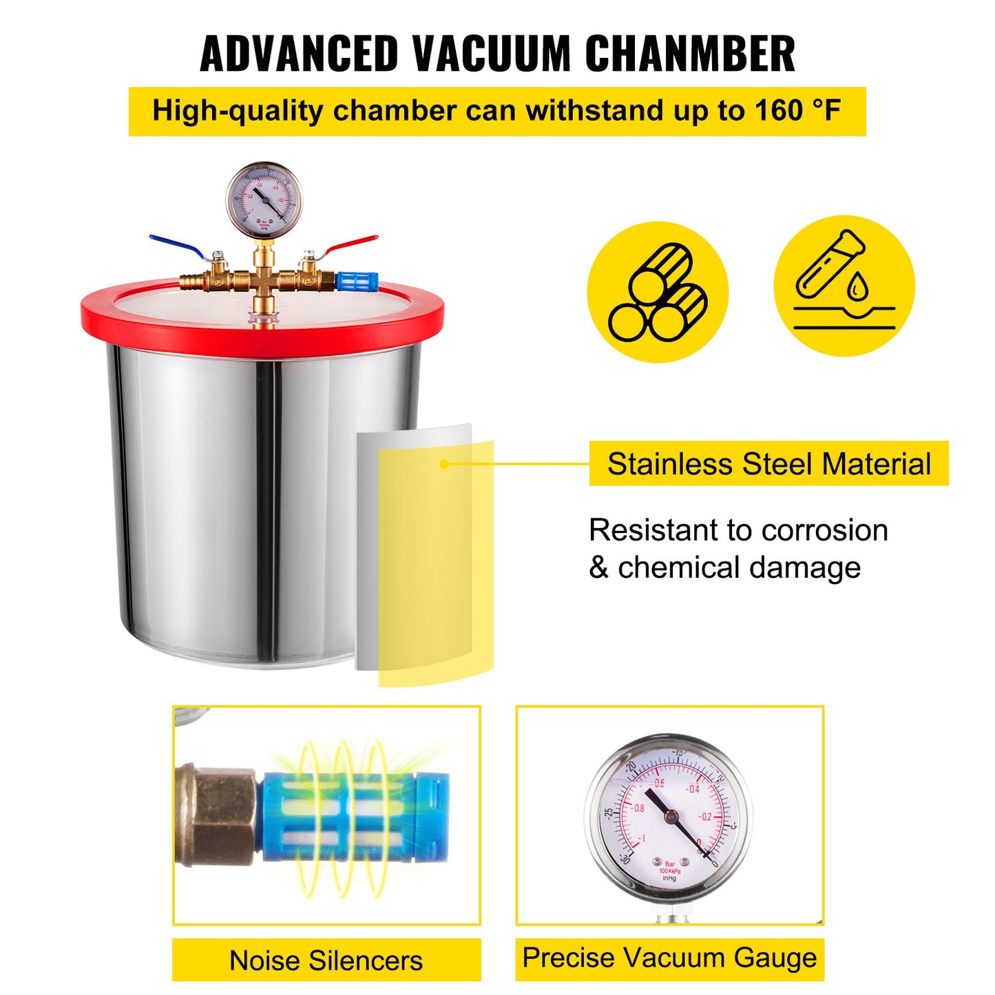 3 CFM 1/4HP Einstufige Vakuumpumpe, 3 Gallonen (13 Liter) Vakuumkammer-Kit, HVAC A/C-Kühlkit