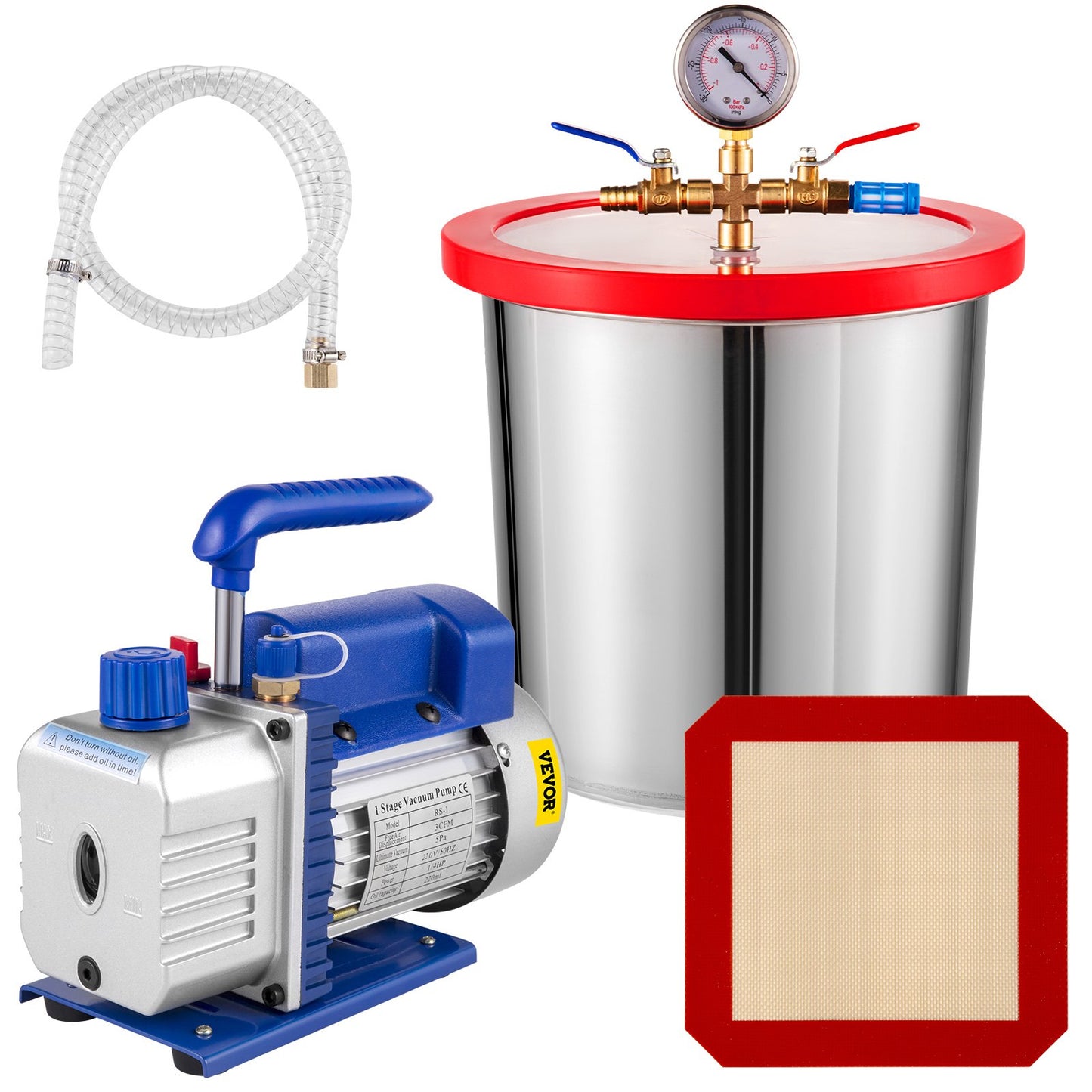 3 CFM 1/4HP Einstufige Vakuumpumpe, 3 Gallonen (13 Liter) Vakuumkammer-Kit, HVAC A/C-Kühlkit
