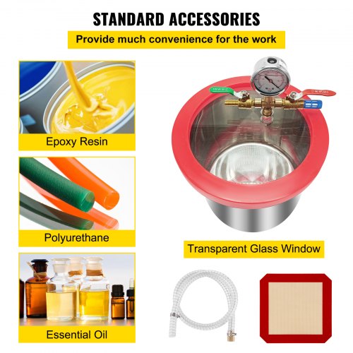 5 gallon vacuum chamber & 1/4 hp 3cfm single stage vacuum pump to remove gases | EU