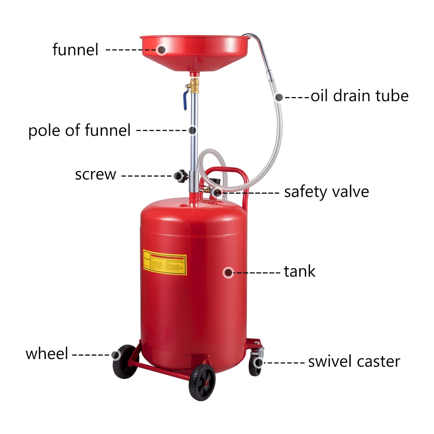 Waste Oil Drain Tank 20 Gallon Portable Oil Drain Air Powered Drain Oil Change, Oil Drain Container, Liquid Fuel Transfer Drain Adjustable Funnel Height, with Wheels for Easy Oil Removal
