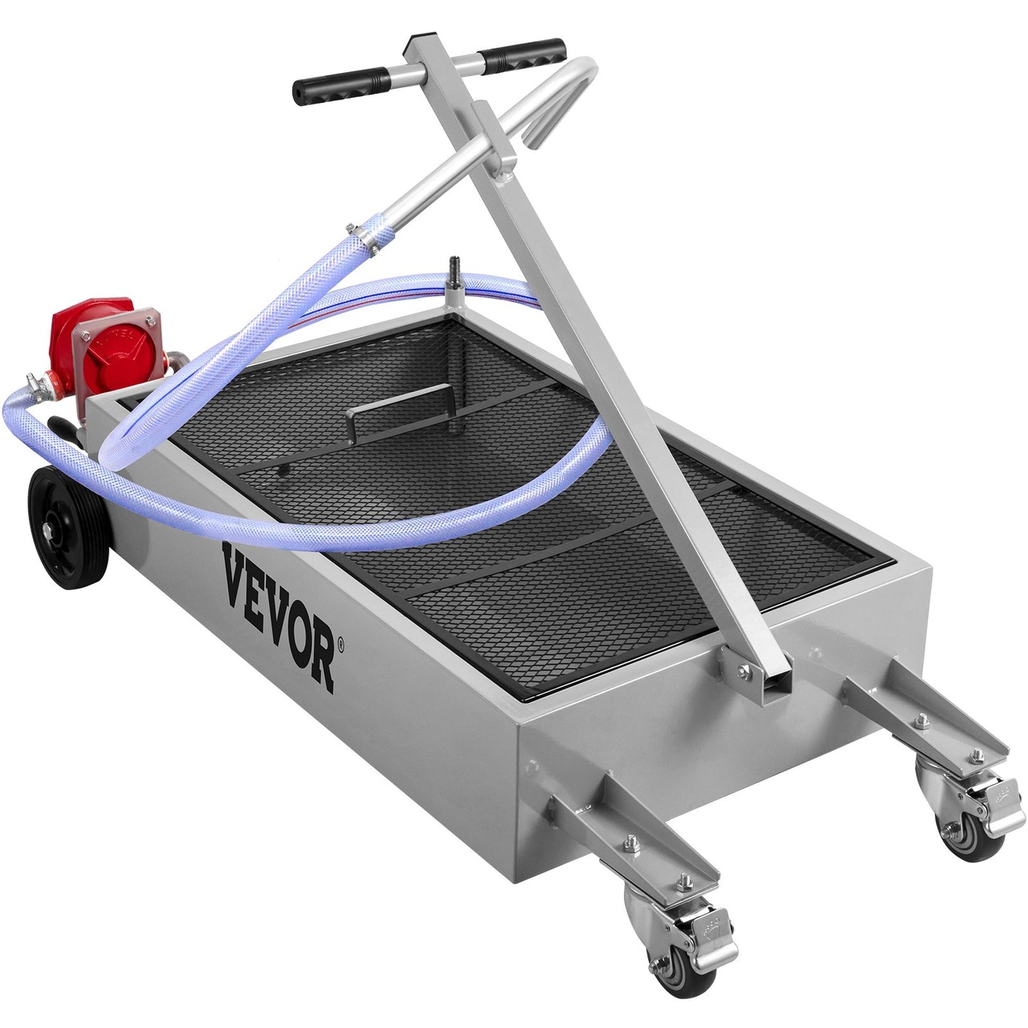 Oil Drain Pan 15 Gallon Oil Drain Tank, 57L Low Profile Oil Pan, Large Capacity Oil Change Pan, Foldable Hand, with Pump, Hose, Swivel Wheels Wheels for Car, SUV, Truck Oil Drain