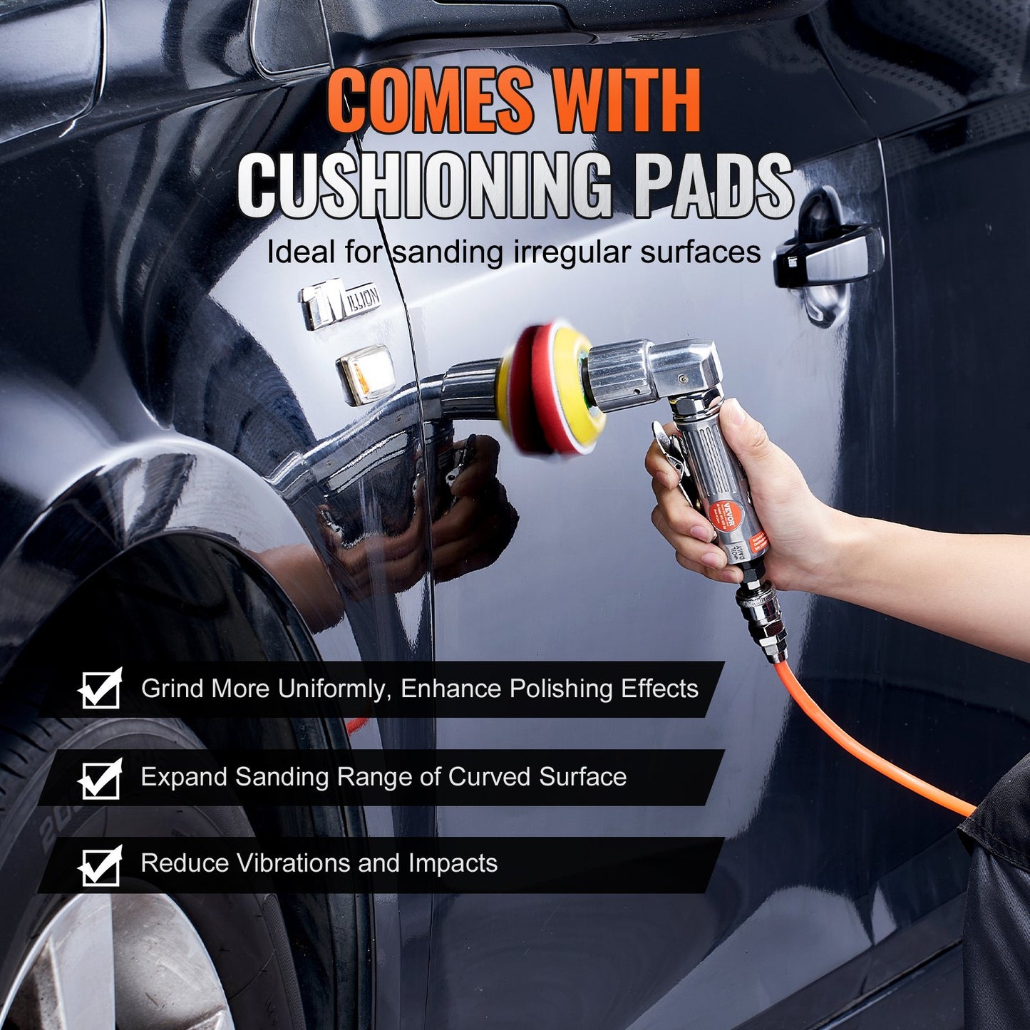 Mini Air Sander, 1"/2"/3" Random Orbital Air Sander, 15000r/min High Speed Mini Pneumatic Sander Polishing Machine for Car Body Work, 58PCS Air Powered Sanding Kit with Wavy Sponges, Sandpaper, Wool Pad