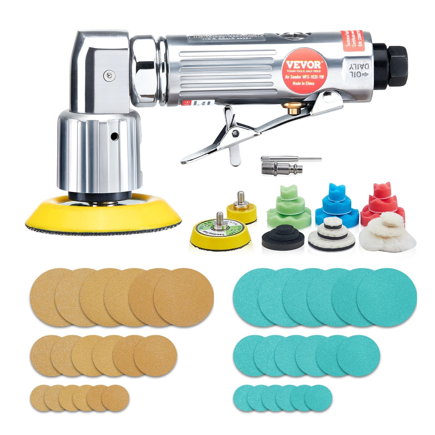 Mini Air Sander, 1"/2"/3" Random Orbital Air Sander, 15000r/min High Speed Mini Pneumatic Sander Polishing Machine for Car Body Work, 58PCS Air Powered Sanding Kit with Wavy Sponges, Sandpaper, Wool Pad