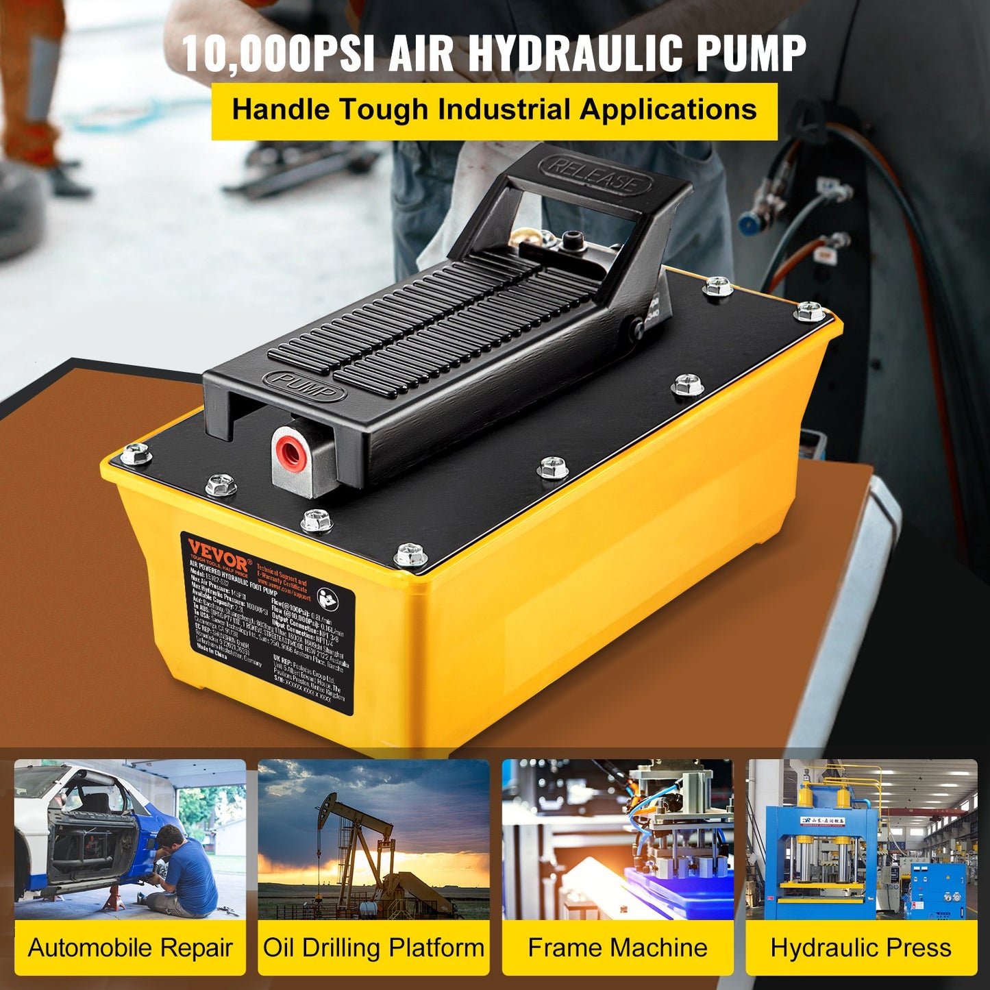 Lufthydraulisk pump, 10 000 PSI hydraulisk fotpump, 1/2 Gal reservoarfotstyrd luft-/hydraulpump, med slang och sprutpistol för riggning av tunga maskiner, bilreparationer, maskiner för bilkarossram