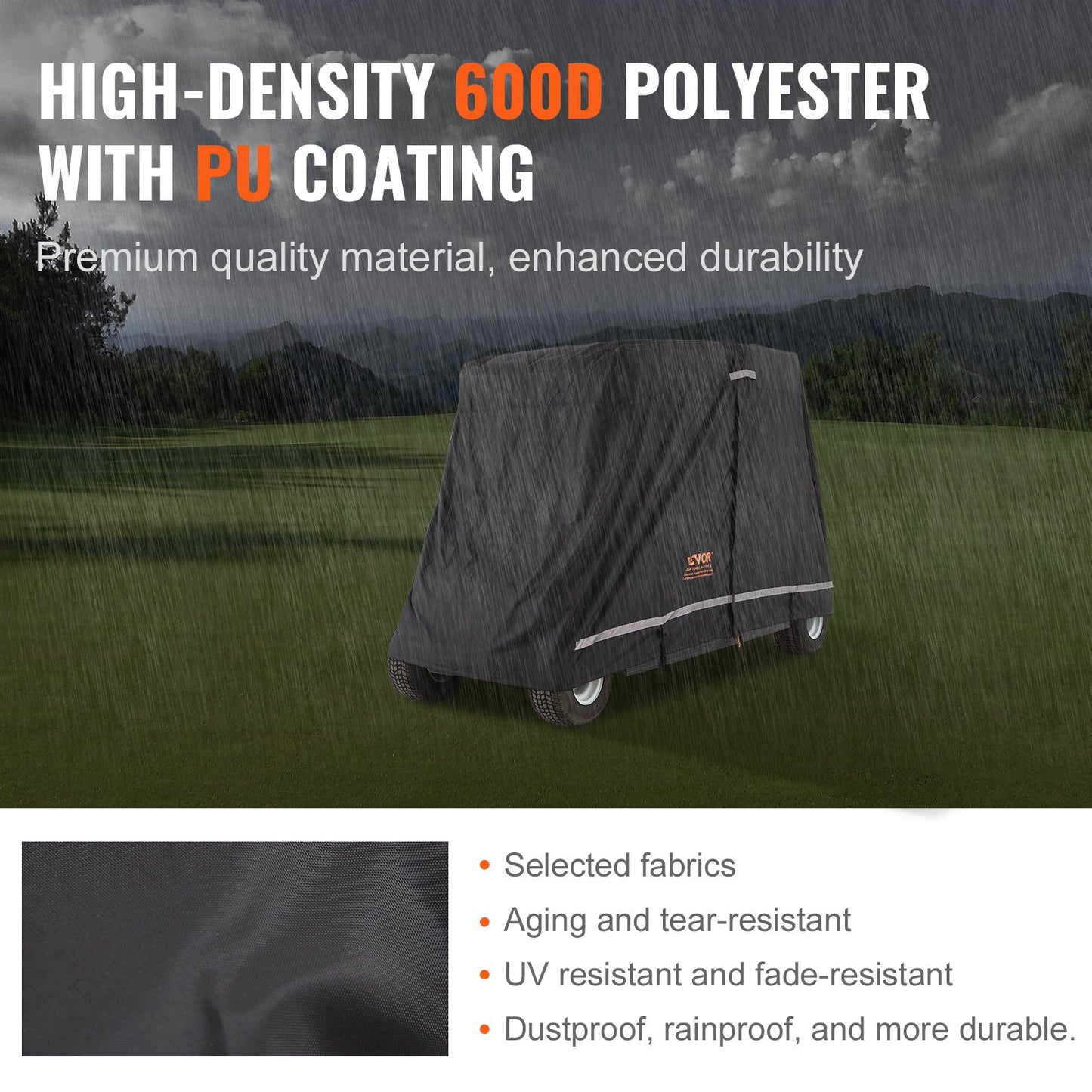 4 Passenger Golf Cart Cover, 600D polyester heltäckande, Universal Passar för de flesta märken Club Car Covers, Vattentät, Soltät och Dammtät Utomhus Golf Cart Cover med tre dragkedjor, svart