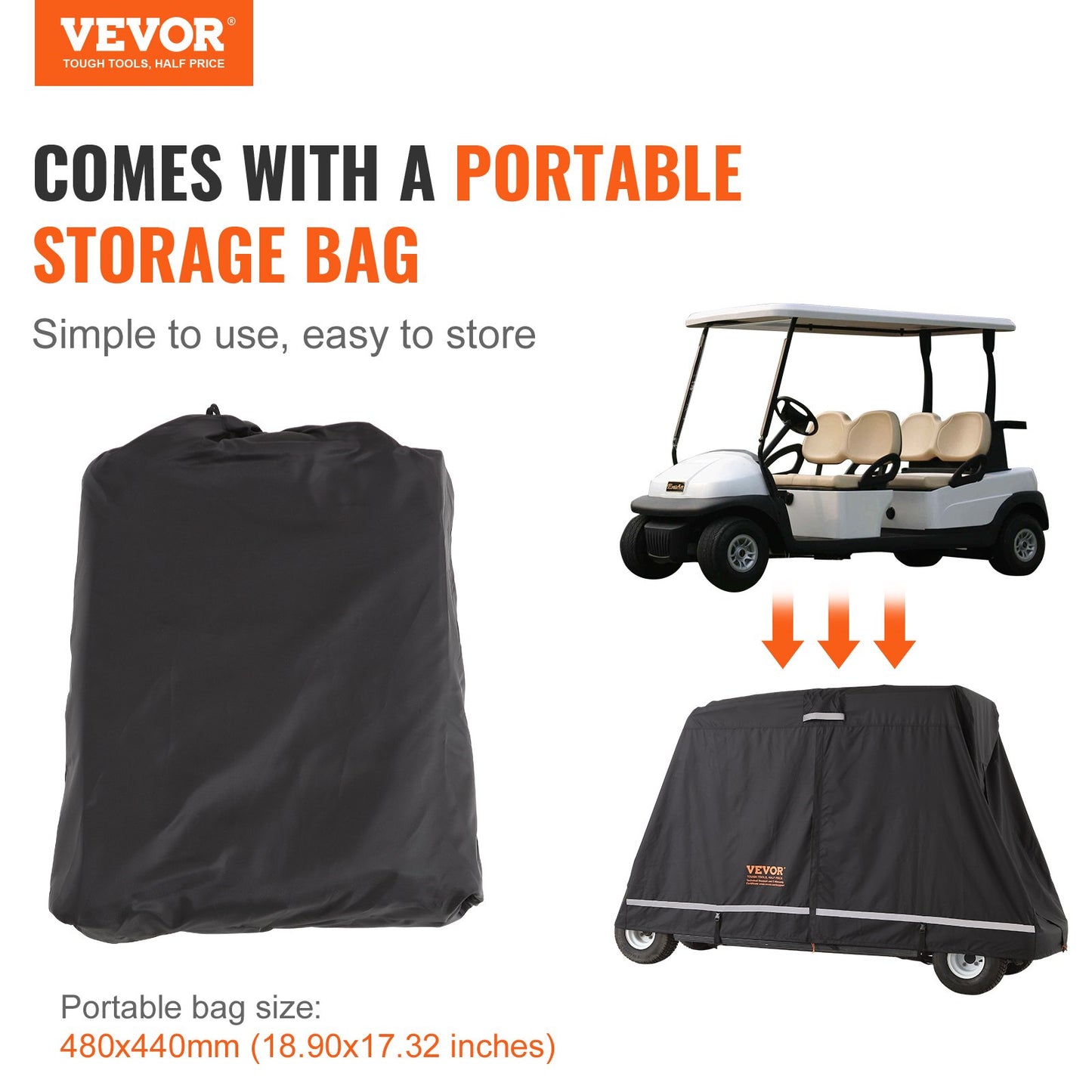 4 Passenger Golf Cart Cover, 600D polyester heltäckande, Universal Passar för de flesta märken Club Car Covers, Vattentät, Soltät och Dammtät Utomhus Golf Cart Cover med tre dragkedjor, svart