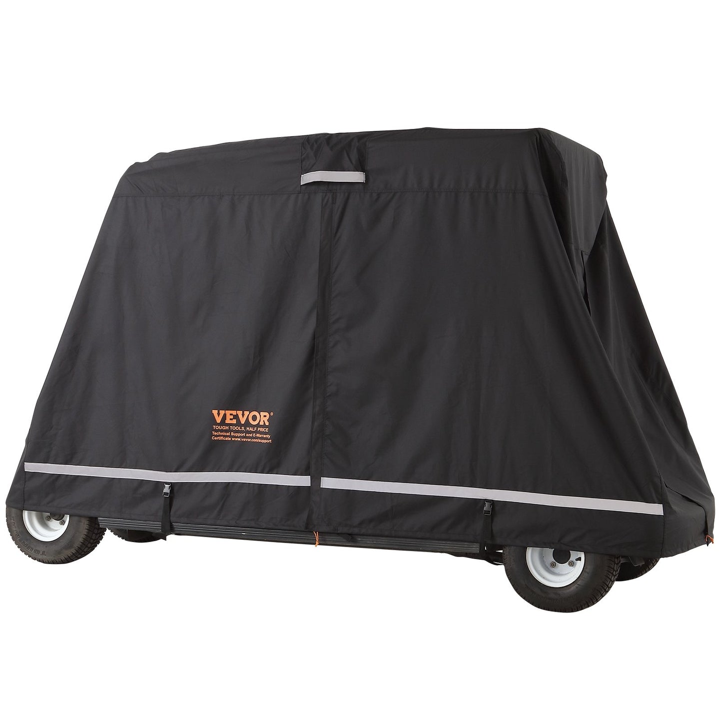 4 Passenger Golf Cart Cover, 600D polyester heltäckande, Universal Passar för de flesta märken Club Car Covers, Vattentät, Soltät och Dammtät Utomhus Golf Cart Cover med tre dragkedjor, svart