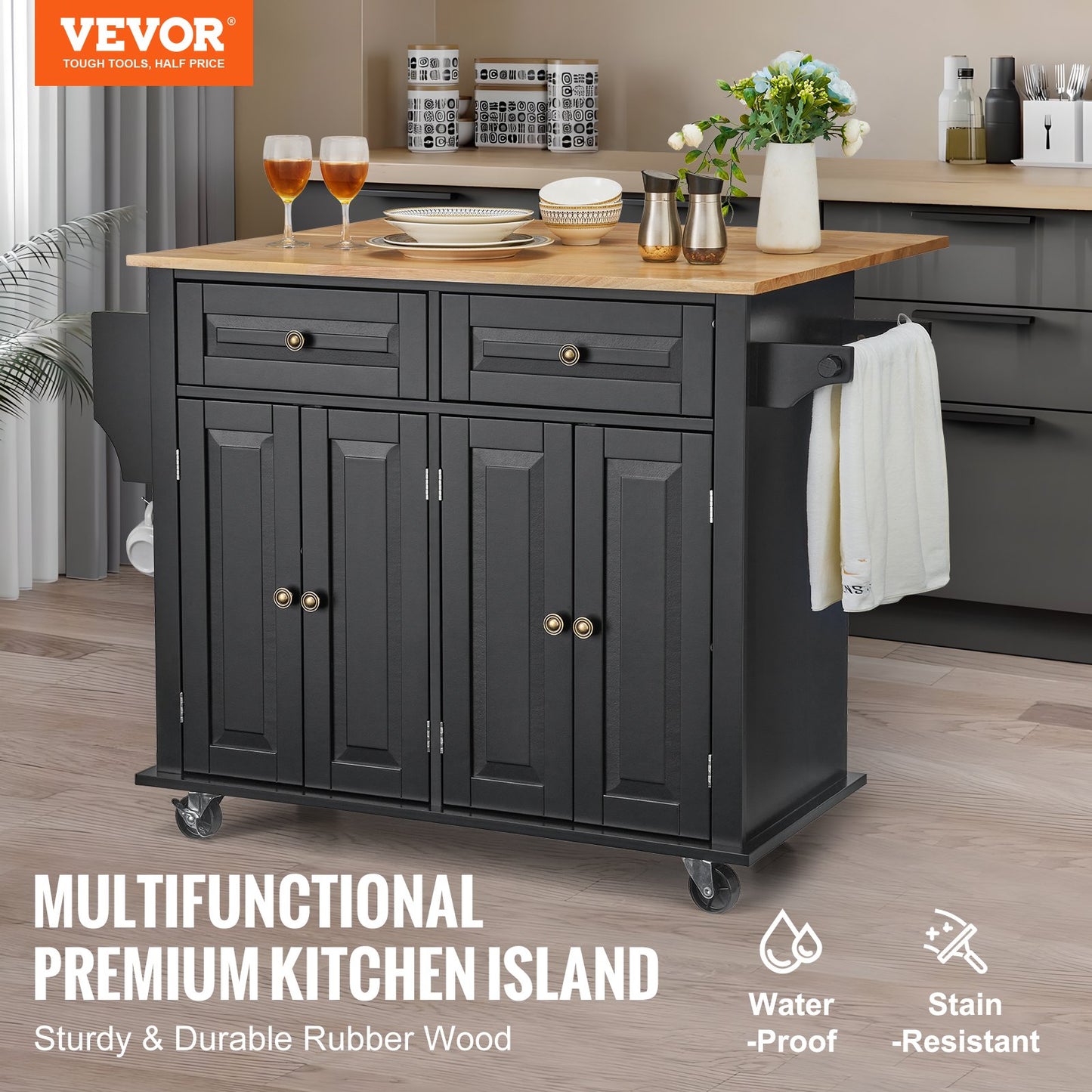 Kitchen Island Cart Rullande förvaringsskåp på hjul med låda och hyllor