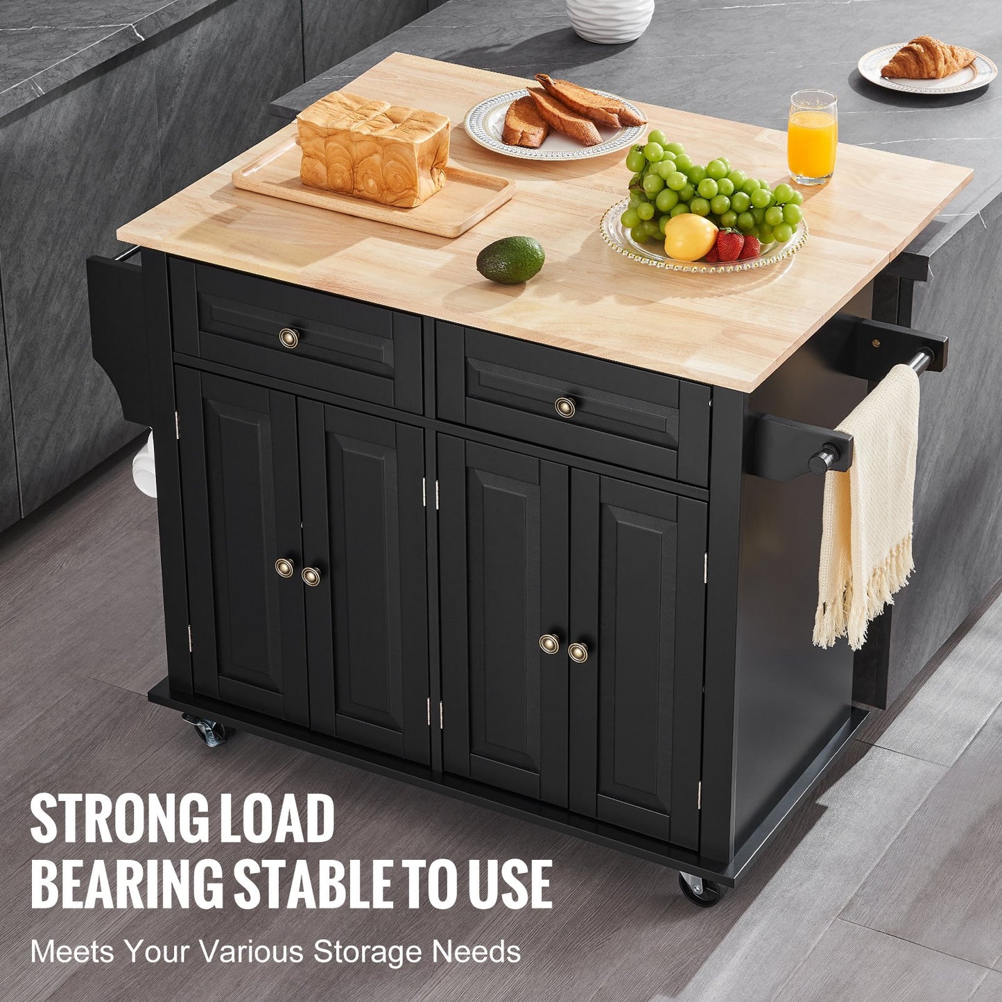 Kitchen Island Cart Rullande förvaringsskåp på hjul med låda och hyllor