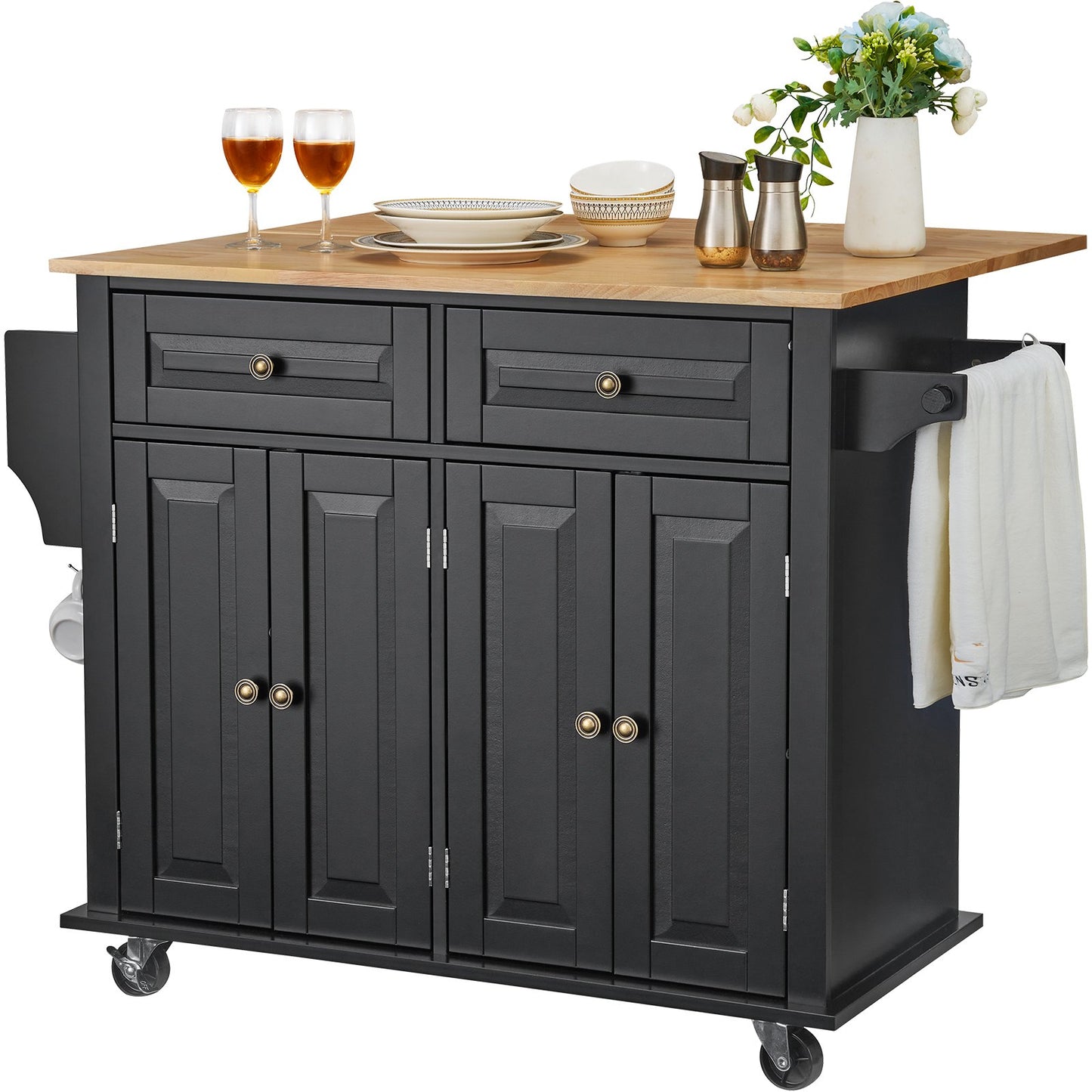 Kitchen Island Cart Rullande förvaringsskåp på hjul med låda och hyllor