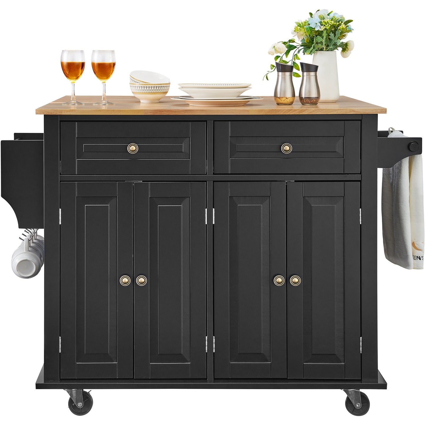 Kitchen Island Cart Rullande förvaringsskåp på hjul med låda och hyllor