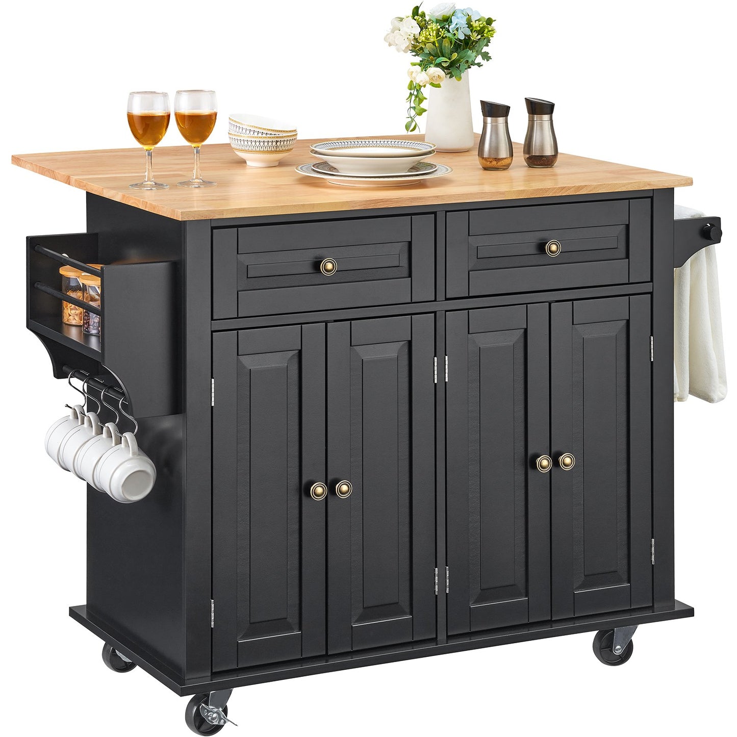 Kitchen Island Cart Rullande förvaringsskåp på hjul med låda och hyllor