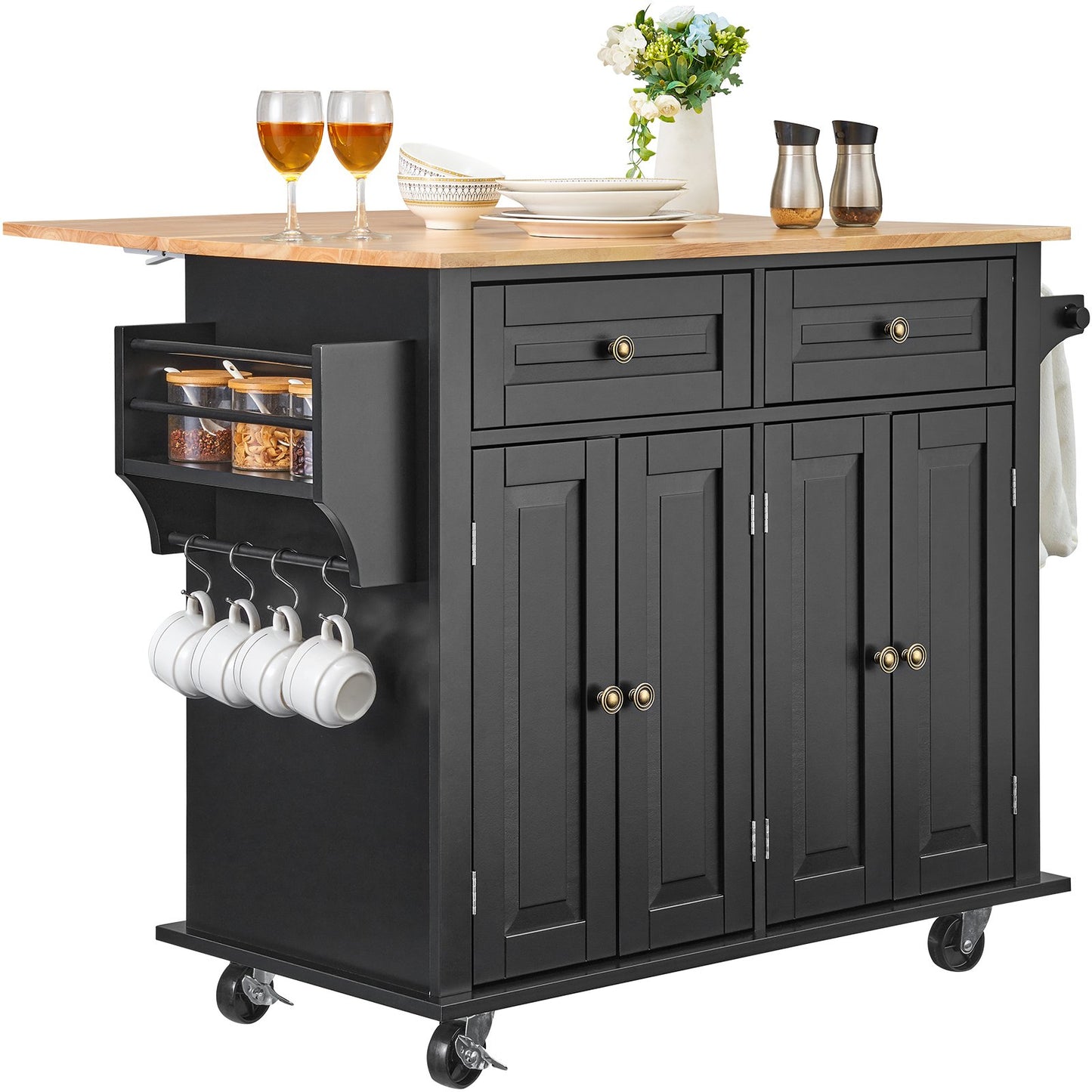 Kitchen Island Cart Rullande förvaringsskåp på hjul med låda och hyllor