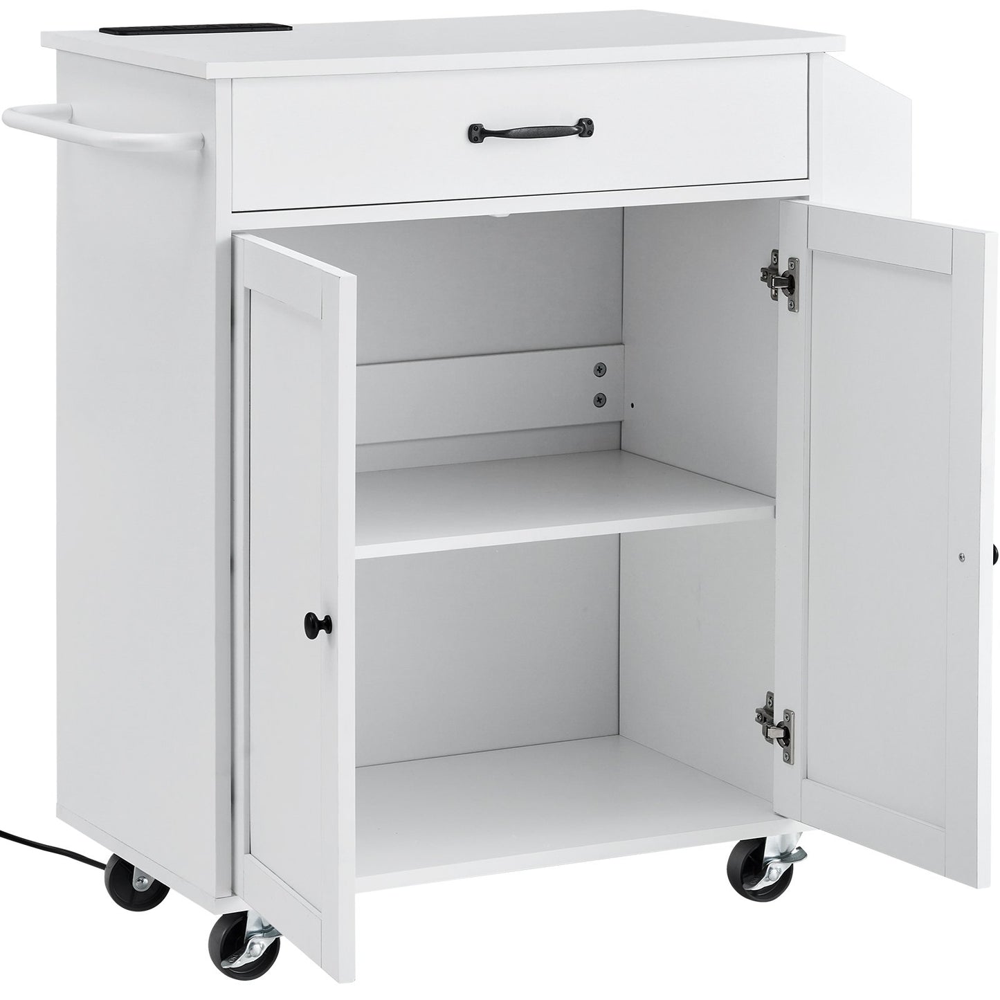 Kitchen Island Cart Rullande förvaringsskåp på hjul med laddstation