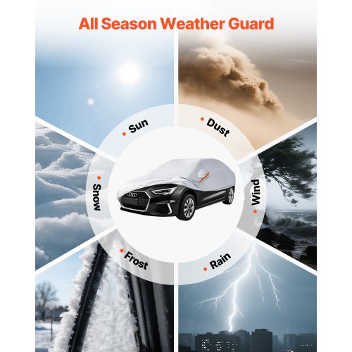 Bilskydd, Vattentätt Bilskydd för medelstora europeiska sedanbilar, Skräddarsytt Allvädersskydd Sol Regn Vind Damm Snö Heltäckande Utvändigt Skydd med Dragkedja i Dörren och Bomullsfoder, Silver | EU