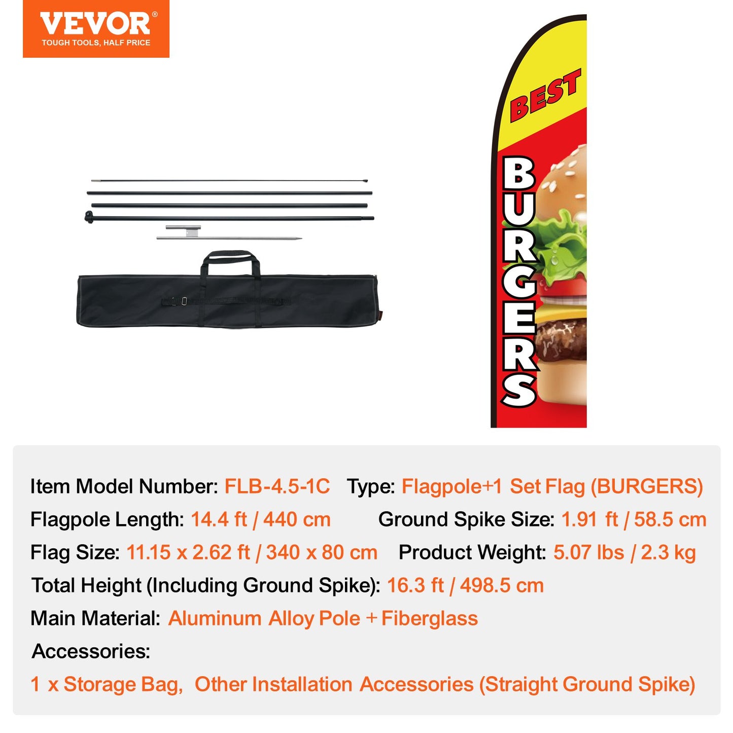 Burger Restaurant Reklam Fjäder Flagga Kit Swooper Flag Poles 16,3 FT