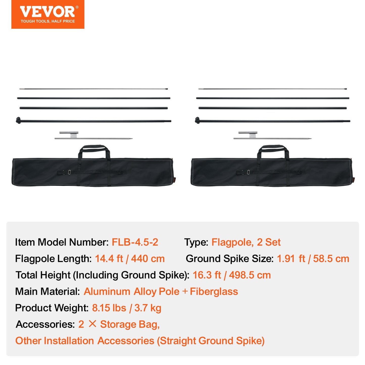 Feather Flag Pole Kit 2-pack Swooper flaggstång 16,3 fot med markinsatser
