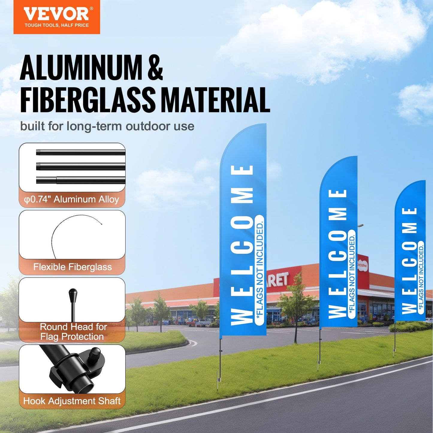 Feather Flag Pole Kit 3-pack Swooper flaggstång 16,3 fot med markinsatser