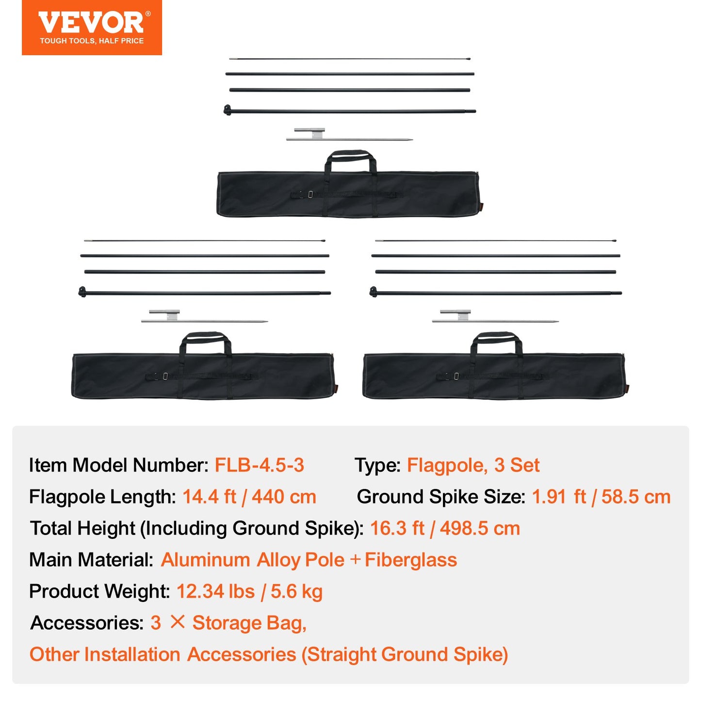 Feather Flag Pole Kit 3-pack Swooper flaggstång 16,3 fot med markinsatser