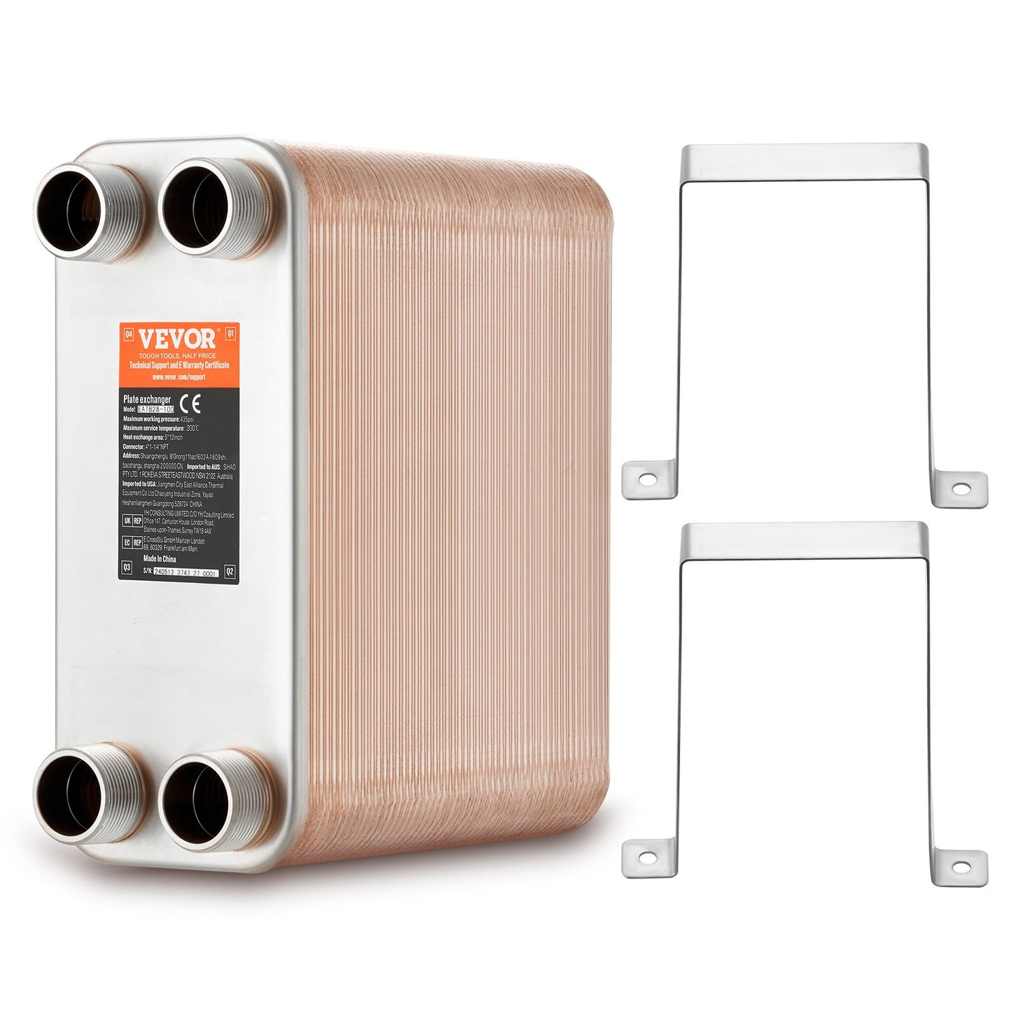 100 Plattenwärmetauscher 4 x 1-1/4 Zoll MNPT-Anschlüsse 5 x 12 Zoll, gelöteter Edelstahl 316L
