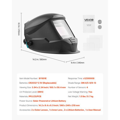 svetshjälm automatisk nedbländning, 100 x 59,4 mm svetshuva i äkta färg, soldriven svetsmask med 4 ljusbågssensorer, bred skugga 4/5-9/9-13 för TIG MIG ARC-svetsning, slipning, skärning - METIS-serien | EU