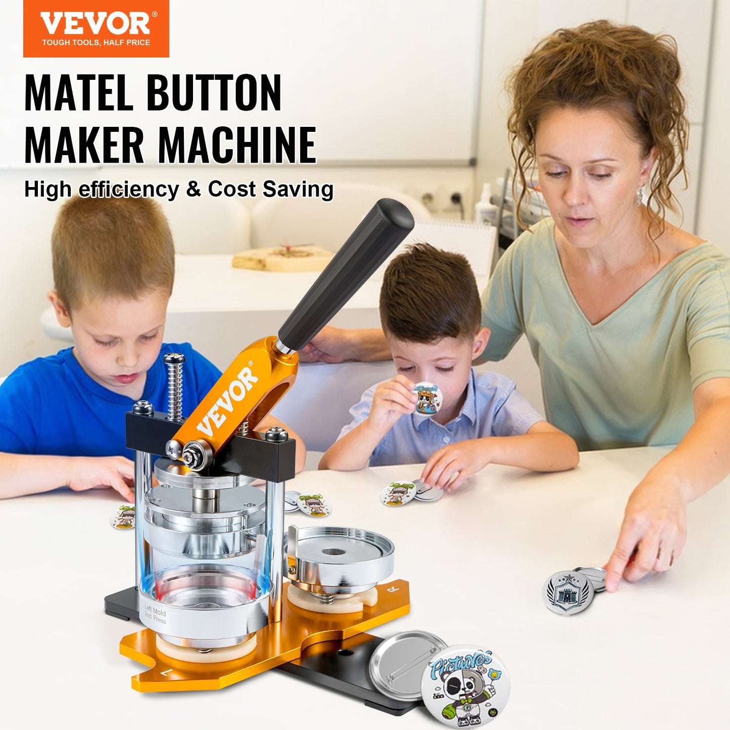 Button Maker Machine, 75mm (3 inch) Badge Punch Press Kit, Kids DIY Gifts Pin Maker, Button Making Accessories with 100pcs Button Parts & Circle Cutter & Magic Book
