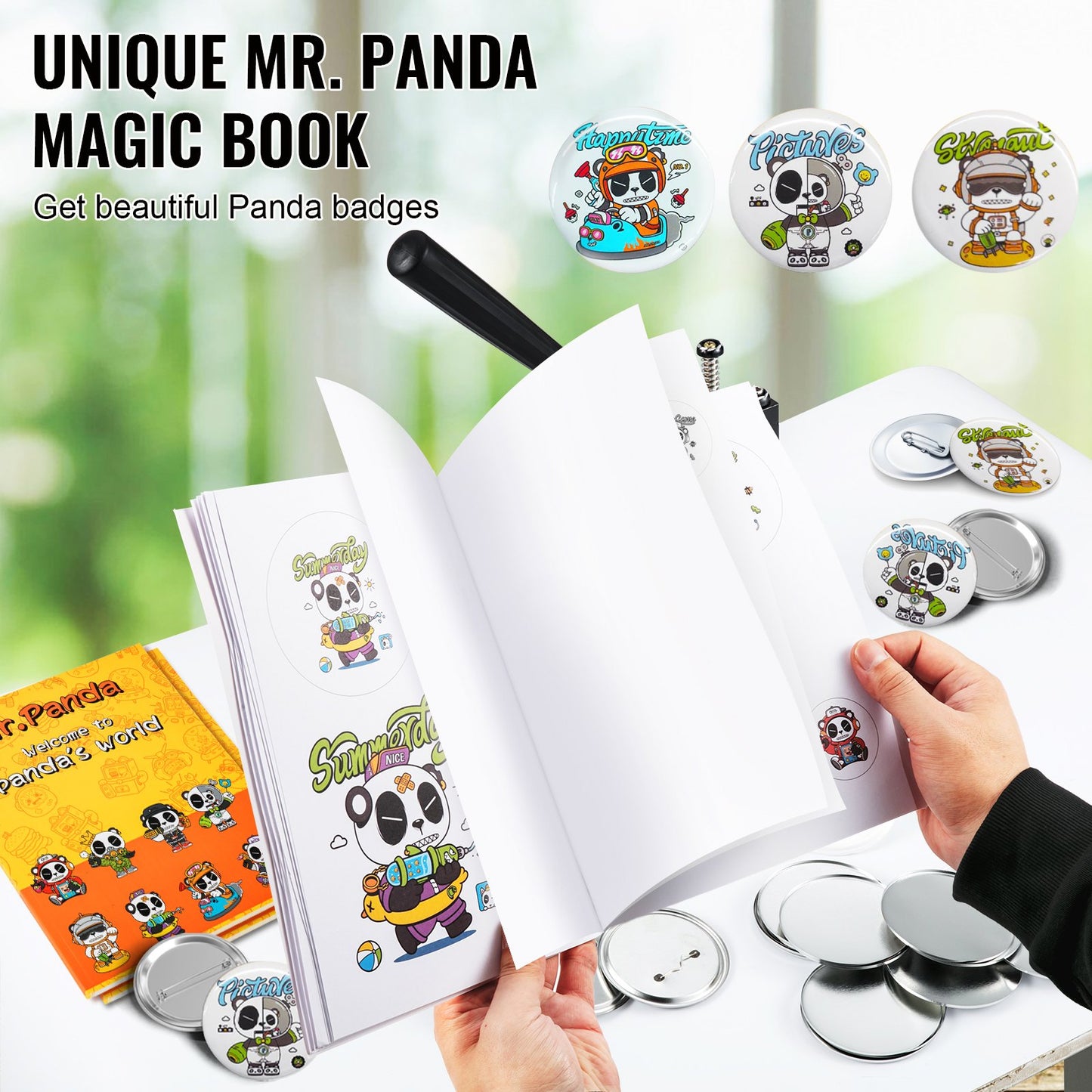Button Maker Machine, 75mm (3 inch) Badge Punch Press Kit, Kids DIY Gifts Pin Maker, Button Making Accessories with 100pcs Button Parts & Circle Cutter & Magic Book
