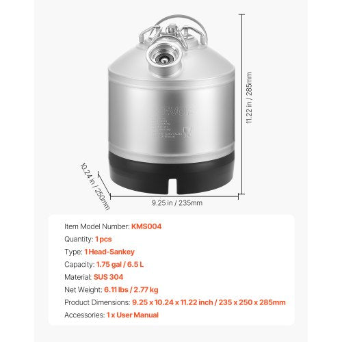 Rengöringsfat, 6,5L Fatledningsrengöringskit med D-kopplingsanslutning och gummibas, Ölledningsrengöring Används för rengöring av ölledningar, 304 rostfritt stål Kegerator ölledningsrengöringskit | EU