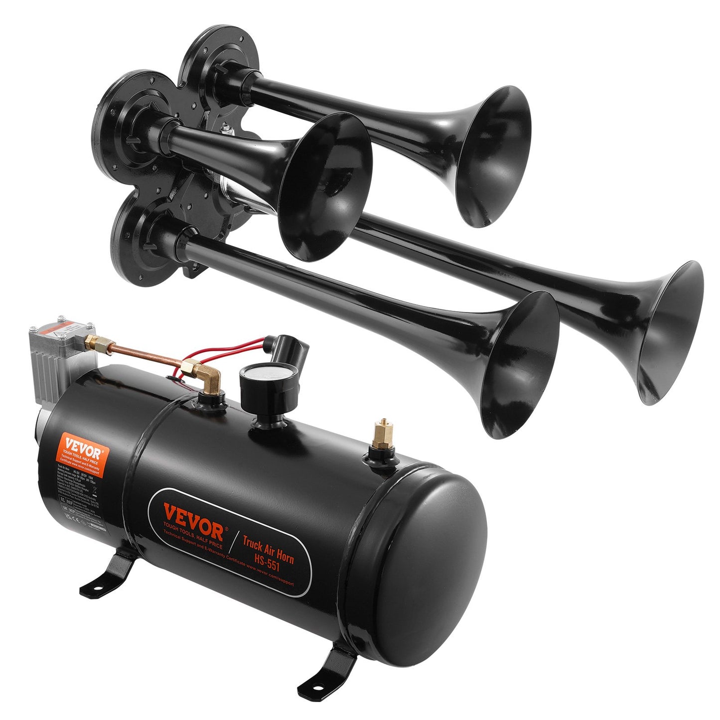 Train Horns Kit 4 Trumpet Air Horn Kit 120 psi Air Compressor 0,8 Gal Tank