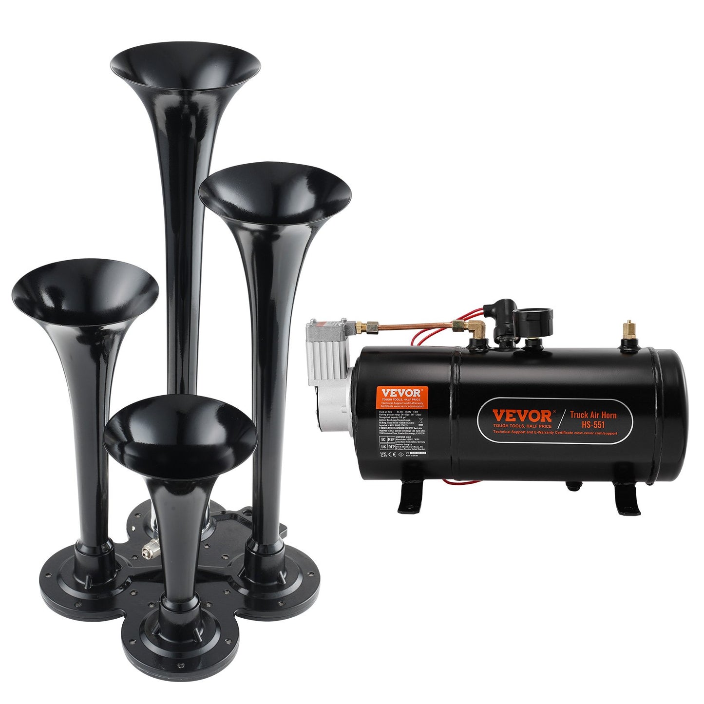 Train Horns Kit 4 Trumpet Air Horn Kit 120 psi Air Compressor 0,8 Gal Tank