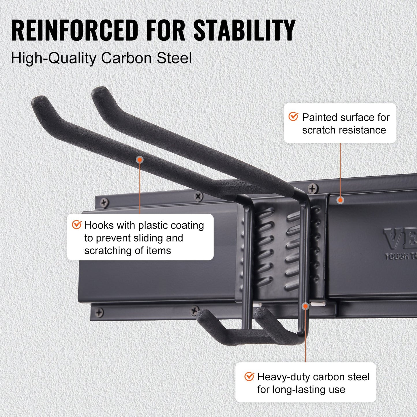 Garage Tool Organizer, 800 lbs Max Load Capacity, Wall Mounted Yard Garden Storage Rack Organization Heavy Duty with 6 Adjustable Hooks and 3 Rails, for Garden Tools, Shovels, Trimmers and Hoses