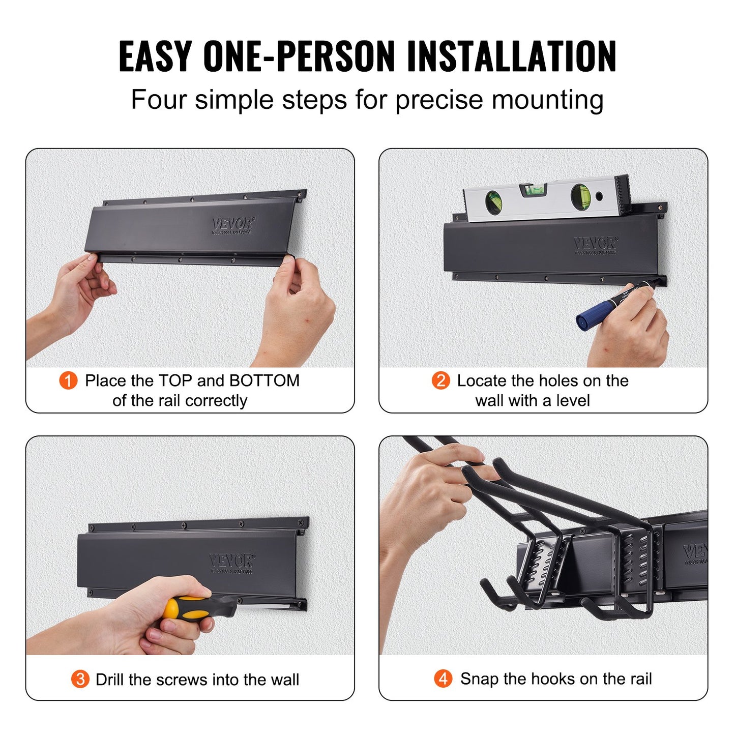 Garage Tool Organizer, 800 lbs Max Load Capacity, Wall Mounted Yard Garden Storage Rack Organization Heavy Duty with 6 Adjustable Hooks and 3 Rails, for Garden Tools, Shovels, Trimmers and Hoses