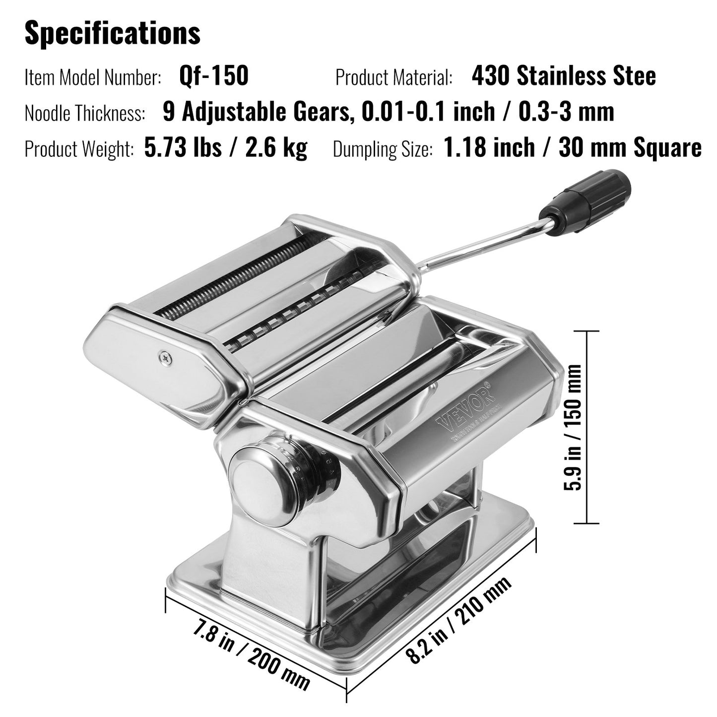 Pasta Maker Machine, 9 Adjustable Thickness Settings Noodles Maker, Stainless Steel Noodle Rollers and Cutter, Manual Hand Press, Pasta Making Kitchen Tool Kit, Perfect for Spaghetti Lasagna