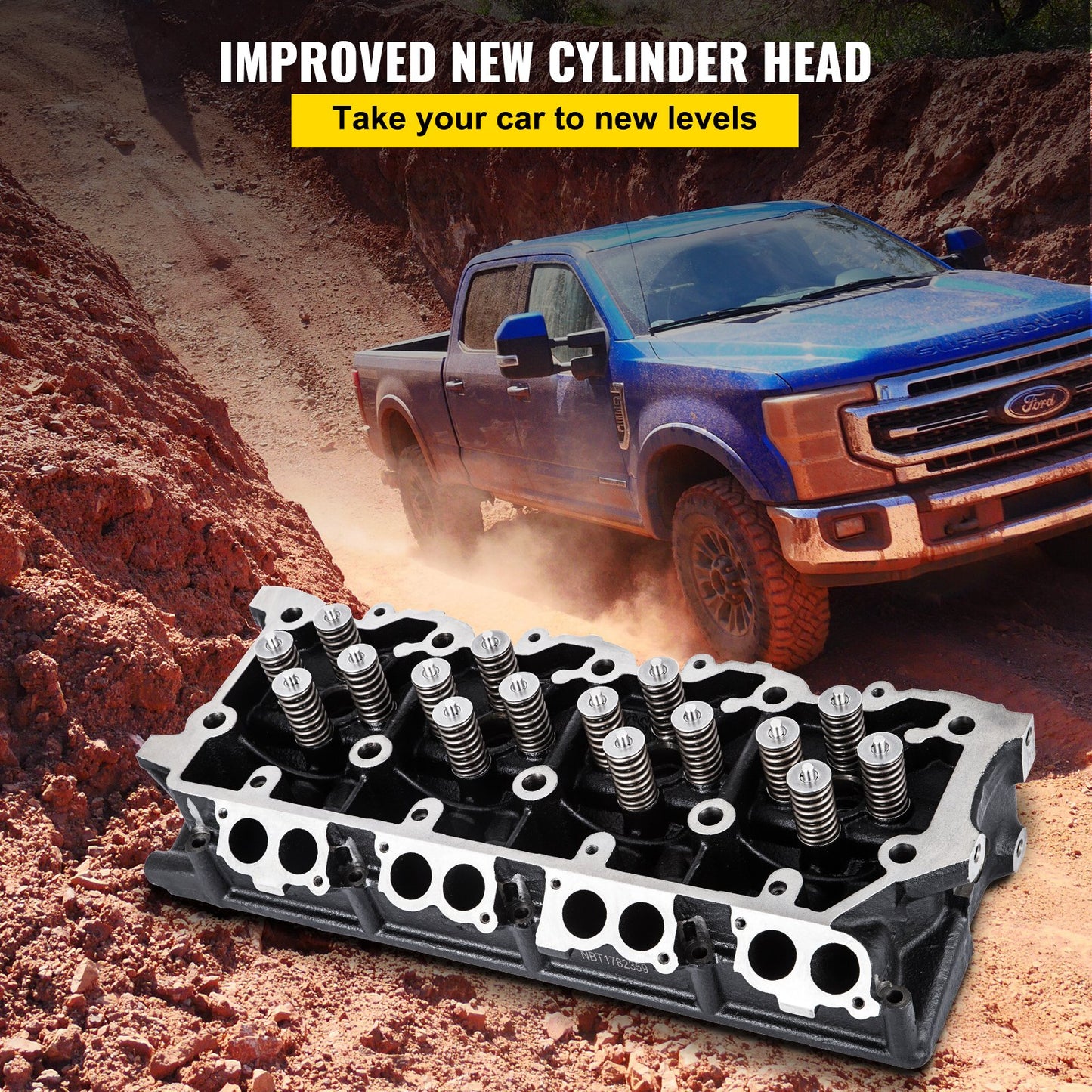 Zylinderkopf montiert, Motorzylinderkopf-Ersatzbaugruppe 6,4 l, Zylinderkopf aus Gusseisen, passend für 08–10 Ford F250 F350 F450 F550