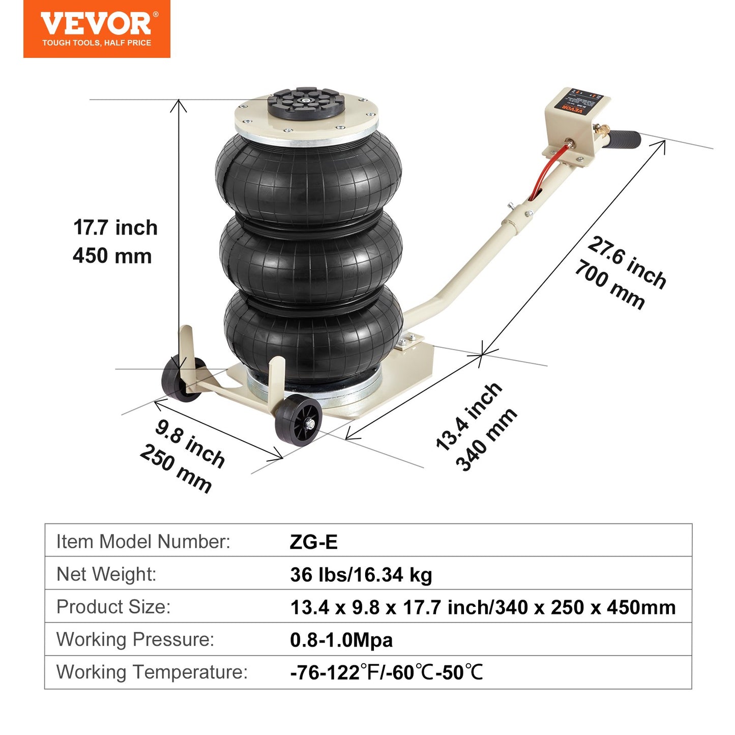 Triple Bag Air Jack 3 Ton/6600 lbs Pneumatic Jack for Car SUV Lift