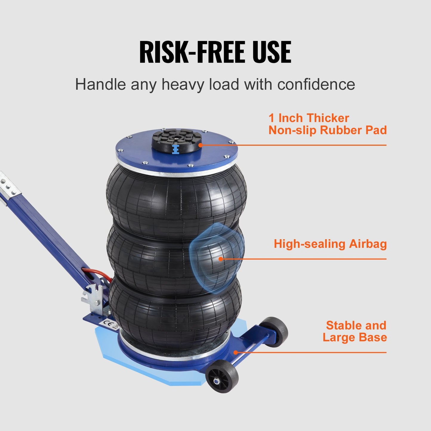Air Jack, 5 Ton/11000 lbs Triple Bag Air Jack, Airbag Jack with Six Steel Tubes, Lifts Up to 18.5 Inch/470 mm, 3-5 s Quick Lifting Pneumatic Jack, with Adjustable Handle for Car, Garage, Repair