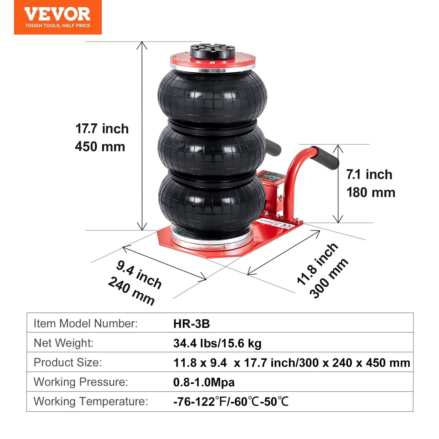Triple Bag Air Jack 3 Ton/6600 lbs pneumatiskt uttag för bil-SUV-lyft