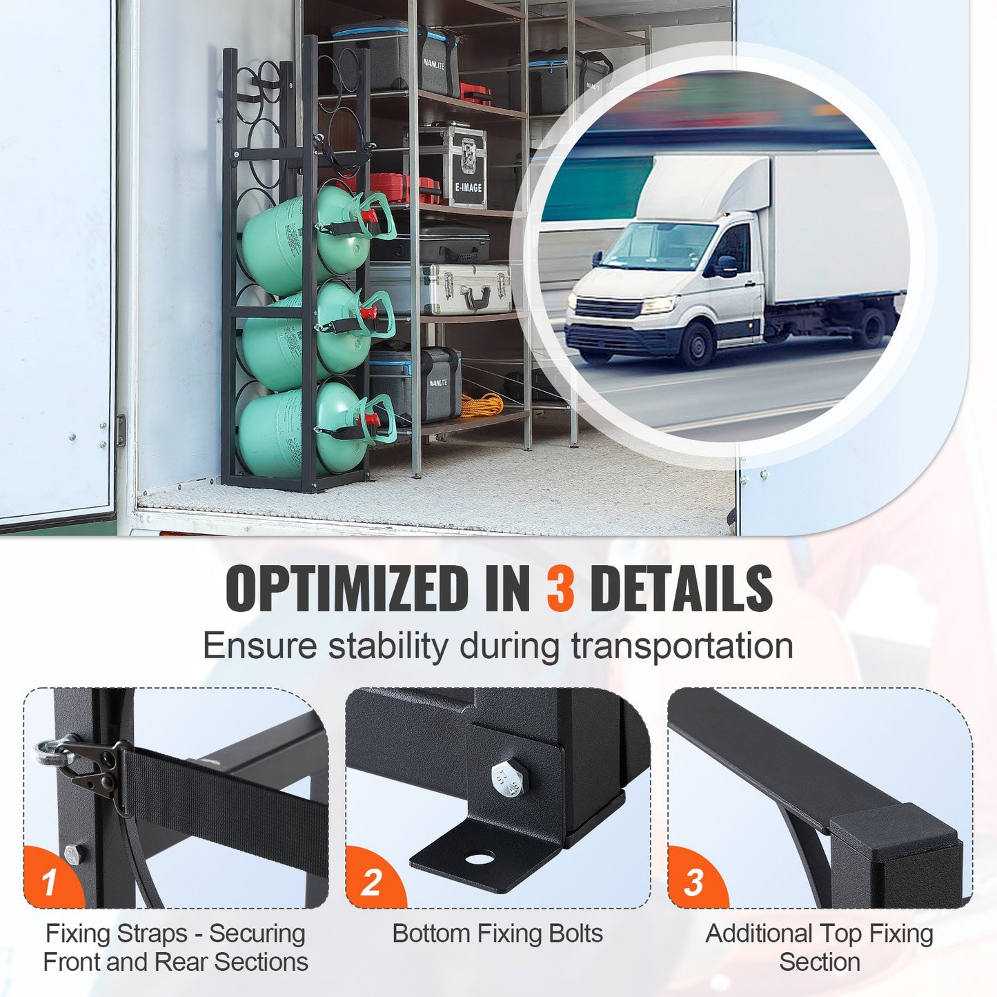 Kylmedelstankställ, med 3 x 30 lbs och andra 3 små flasktankar, cylindertankställ 12,79x12,99x47,12 tum, kylmedelscylinderställ och hållare för freon, gaser, syre, kväve