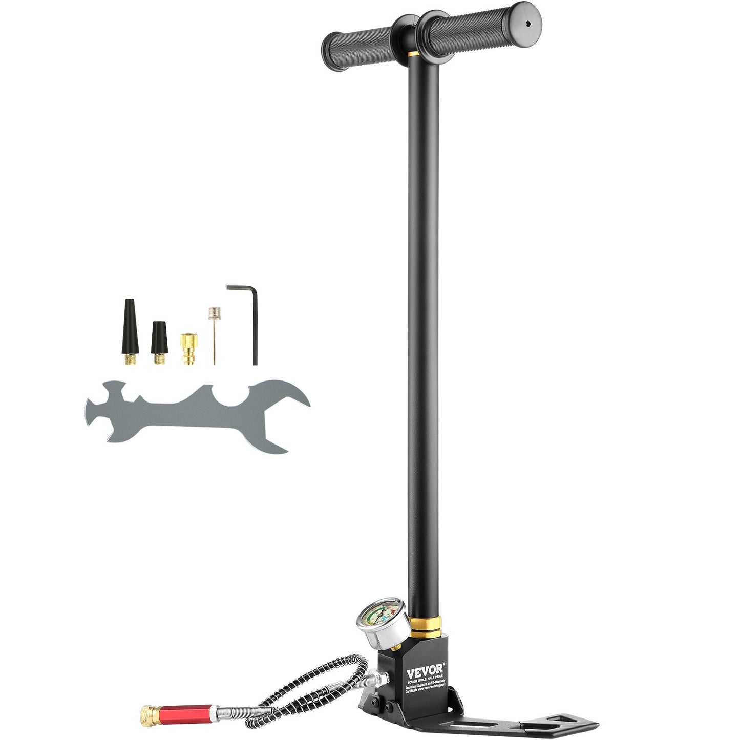 3-stage hand stirrup pump with high quality 301 stainless steel, stirrup pump 4500 psi (0-30 MPa), PCP air gun rifle, pcp pump with pressure measurement range: 0-5800 psi (0-40 MPa)