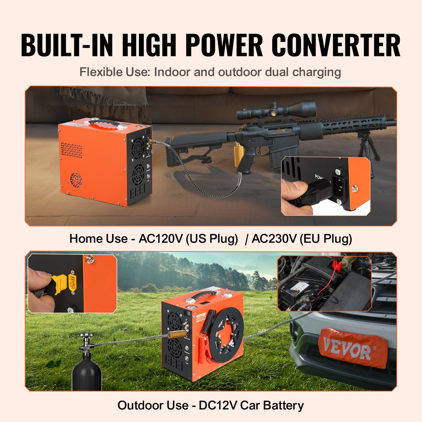PCP Air Compressor, 4500PSI/30Mpa Portable PCP Air Gun Compressor - Built-in Water and Fan Cooling System, Auto-Stop | DC12V/AC230V Paintball Tank Compressor for Air Rifle, Diving Cylinder