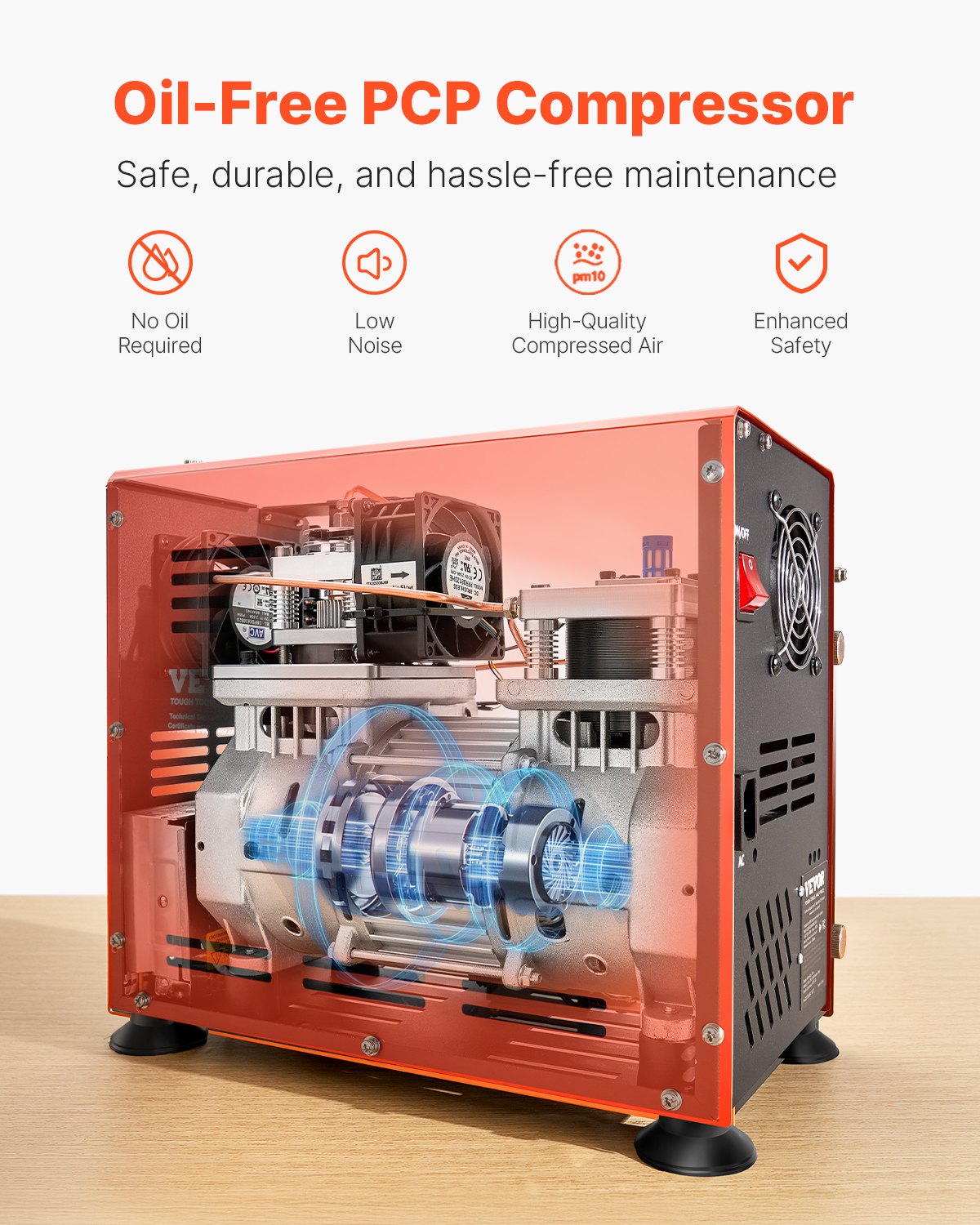 PCP-Luftkompressor, 800 W, Doppelzylinder, PCP-Luftpistolenkompressor, 4500 PSI/30 MPa