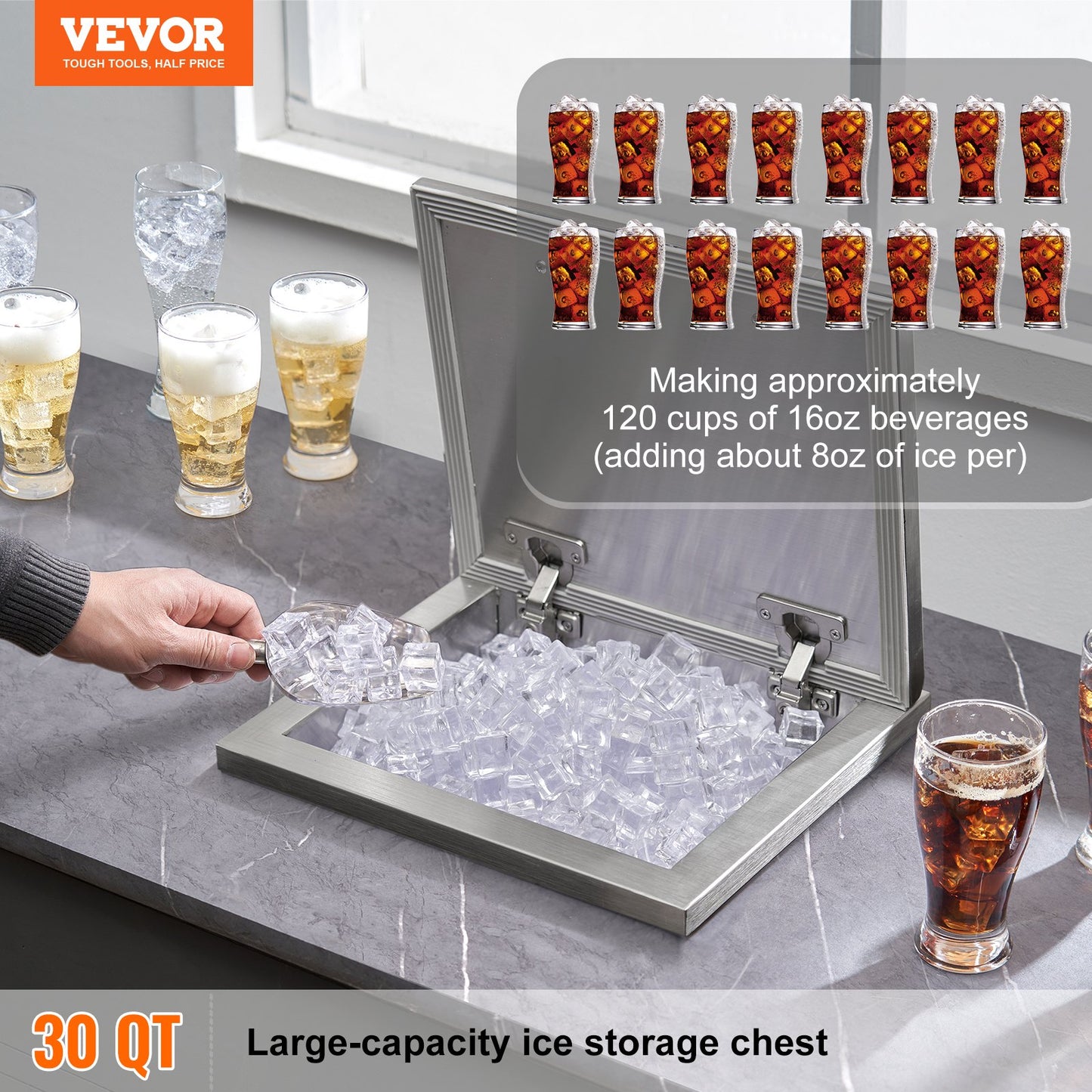 14"x12"x18" Drop in Ice Chest Ice Cooler Ice Bin Edelstahl mit Deckel